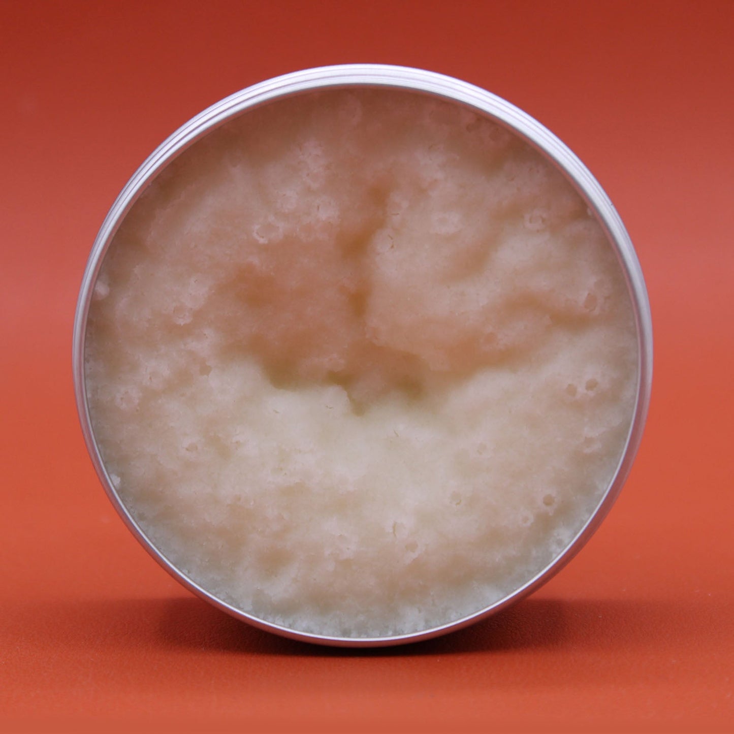 Sandalwood Vegan-Friendly Shea Body Butter 90g, open round tin showing pale whipped product by Quintessential Holistic Health Ltd