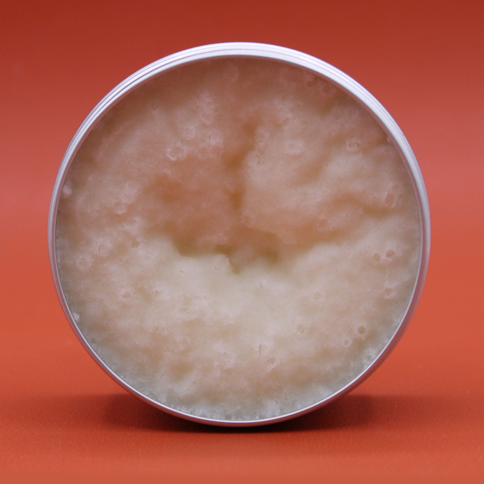 Sandalwood Vegan-Friendly Shea Body Butter 90g, open round tin showing pale whipped product by Quintessential Holistic Health Ltd