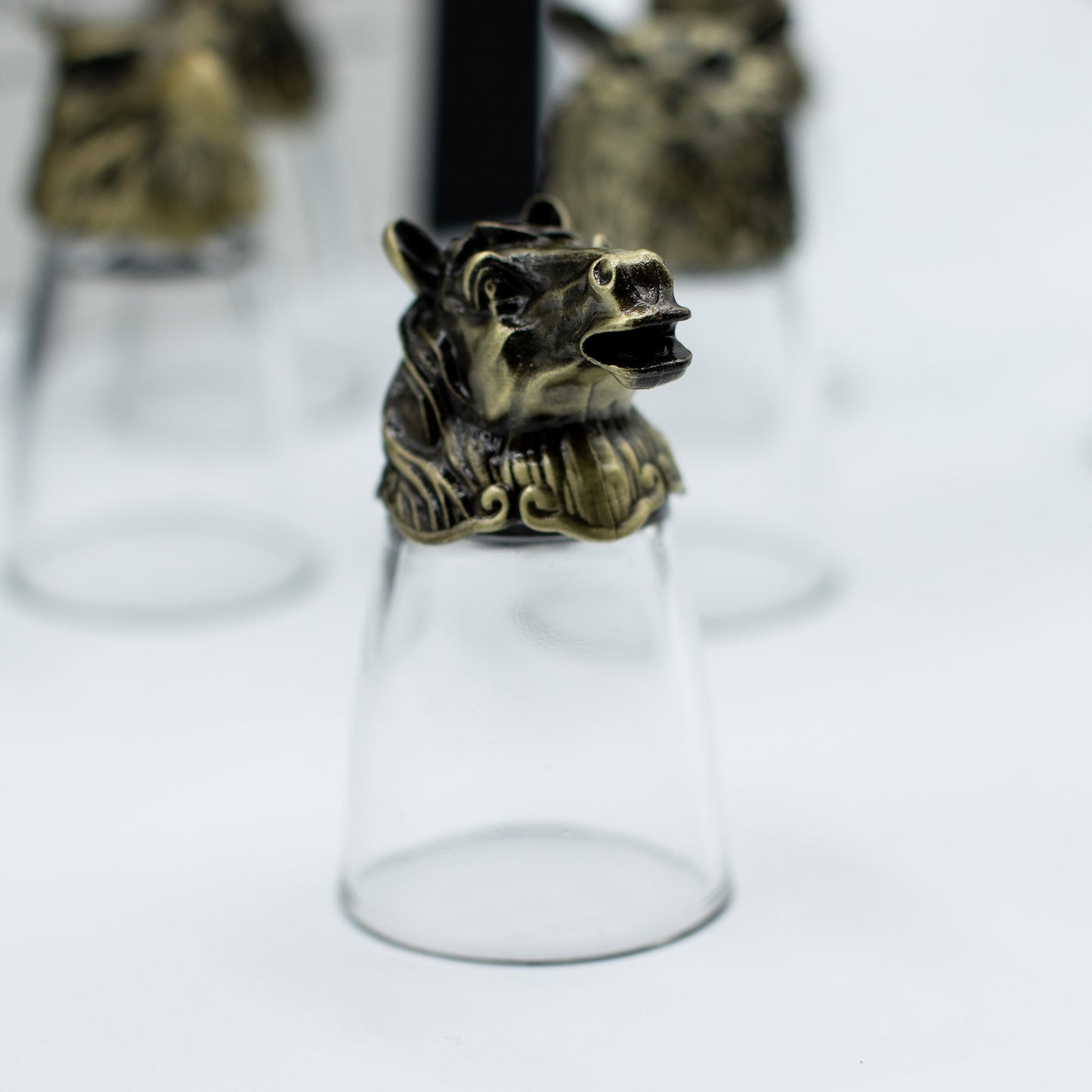 Set of 12 x 25ml Mystical Forest Creatures Glasses - Antique Bronze product packaging on clean background from Quintessential Holistic Health Ltd