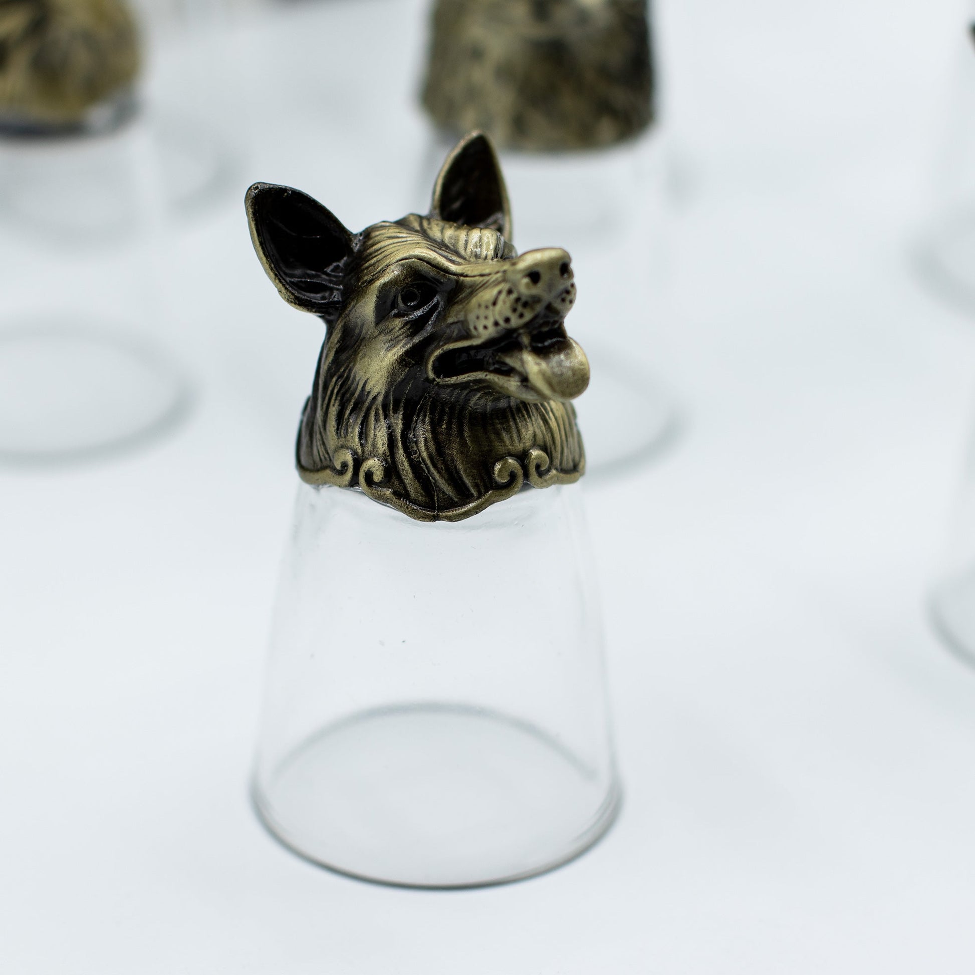 Set of 12 x 25ml Mystical Forest Creatures Glasses - Antique Bronze product packaging on clean background from Quintessential Holistic Health Ltd