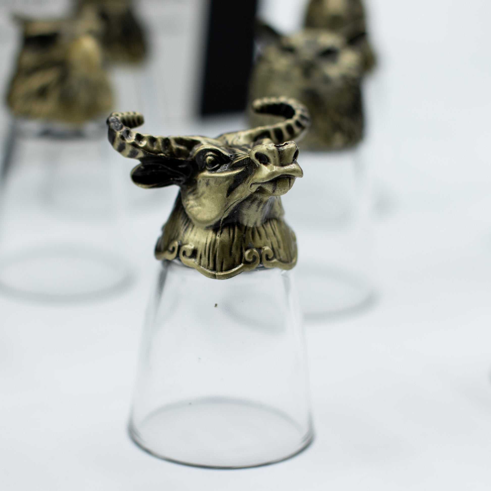 Set of 12 x 25ml Mystical Forest Creatures Glasses - Antique Bronze product packaging on clean background from Quintessential Holistic Health Ltd