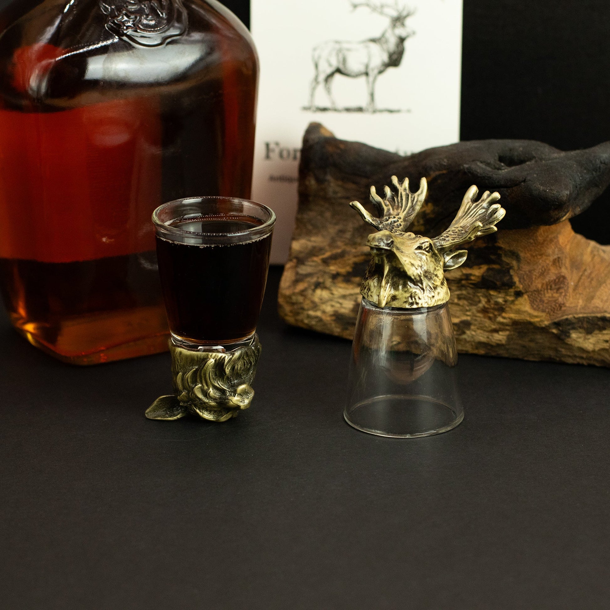 Set of 12 x 25ml Mystical Forest Creatures Glasses - Antique Bronze product packaging on clean background from Quintessential Holistic Health Ltd