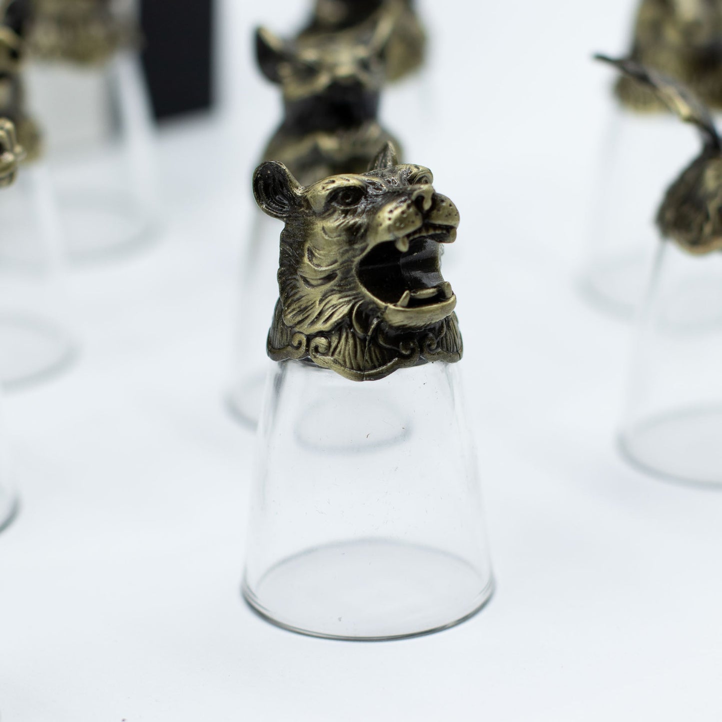 Set of 12 x 25ml Mystical Zodiac Creatures Glasses - Antique Bronze product packaging on clean background from Quintessential Holistic Health Ltd