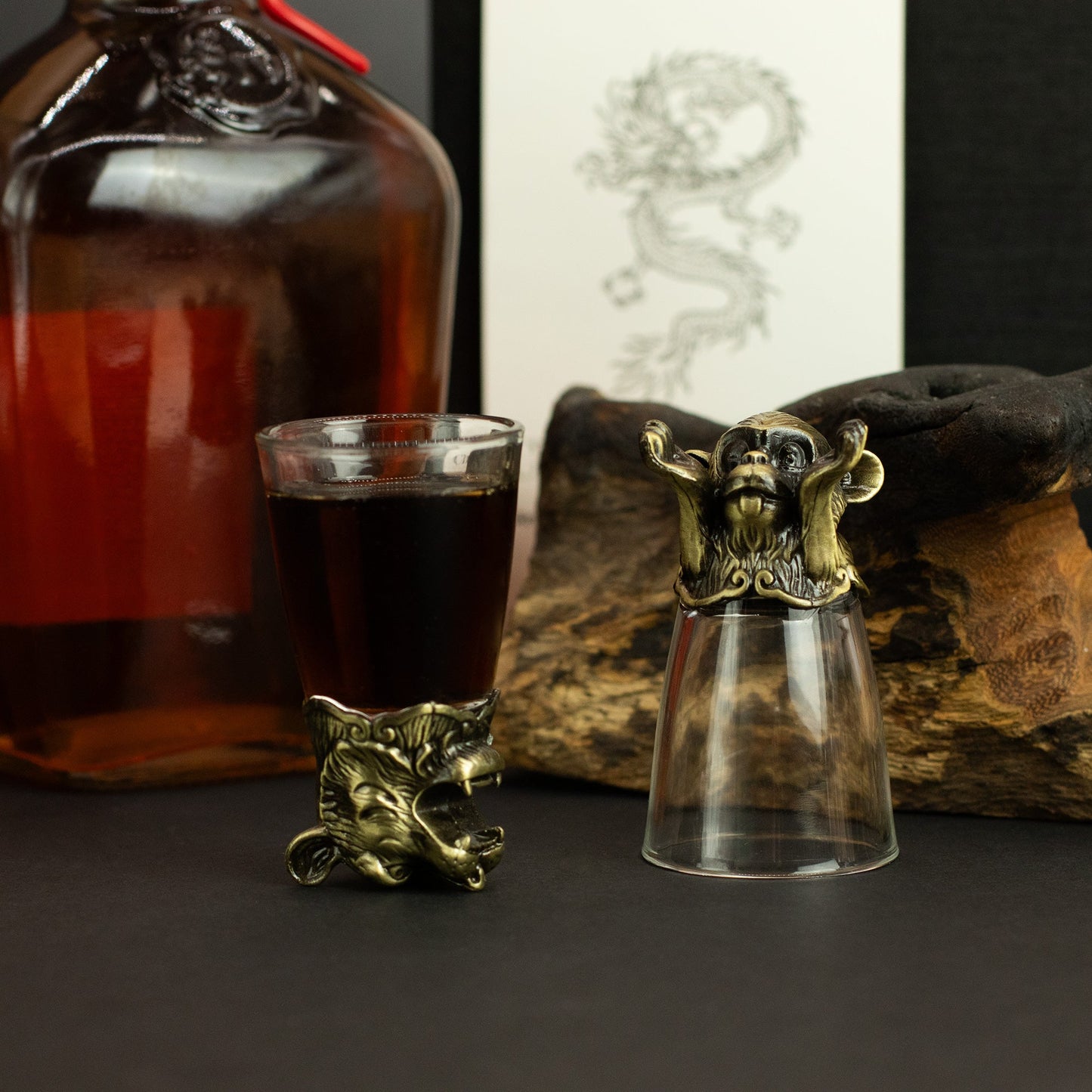 Set of 12 x 25ml Mystical Zodiac Creatures Glasses - Antique Bronze product packaging on clean background from Quintessential Holistic Health Ltd