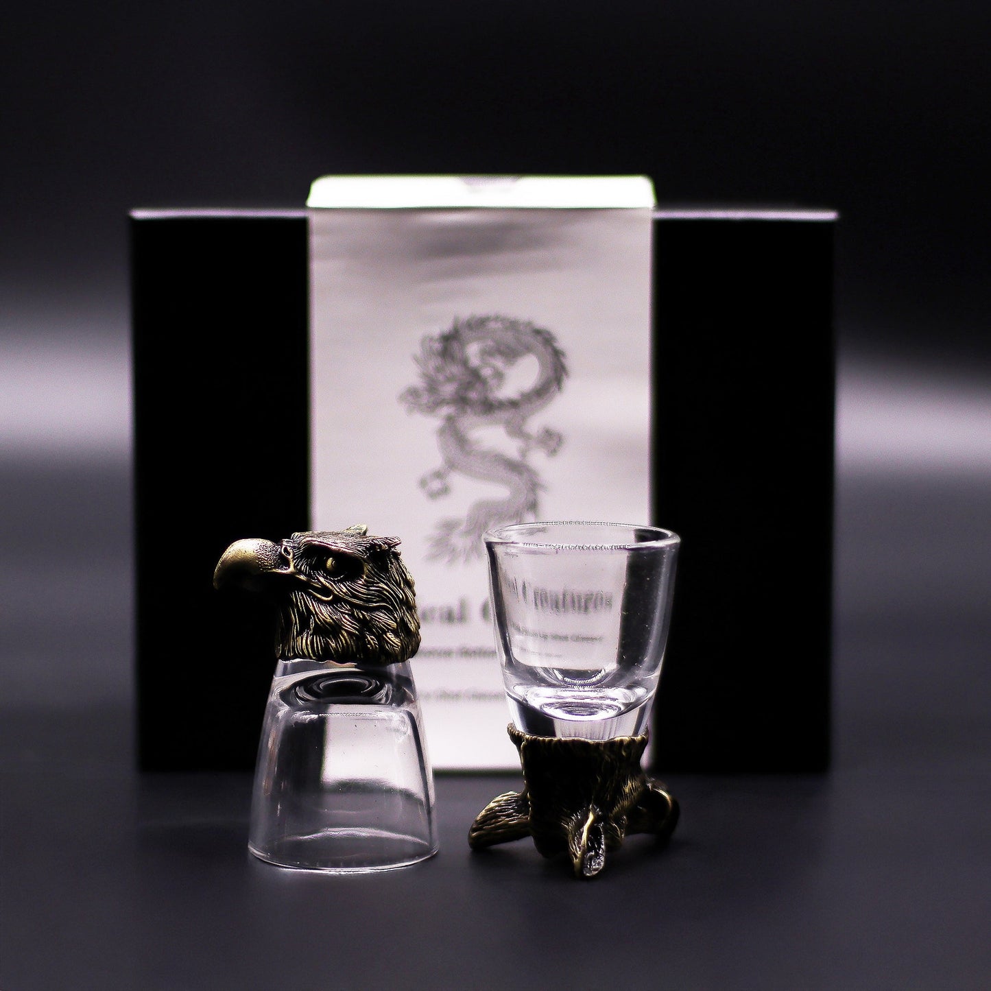 Set of 6 x 50ml Wild Forest Creatures Glasses- Antique Bronze product packaging on clean background from Quintessential Holistic Health Ltd