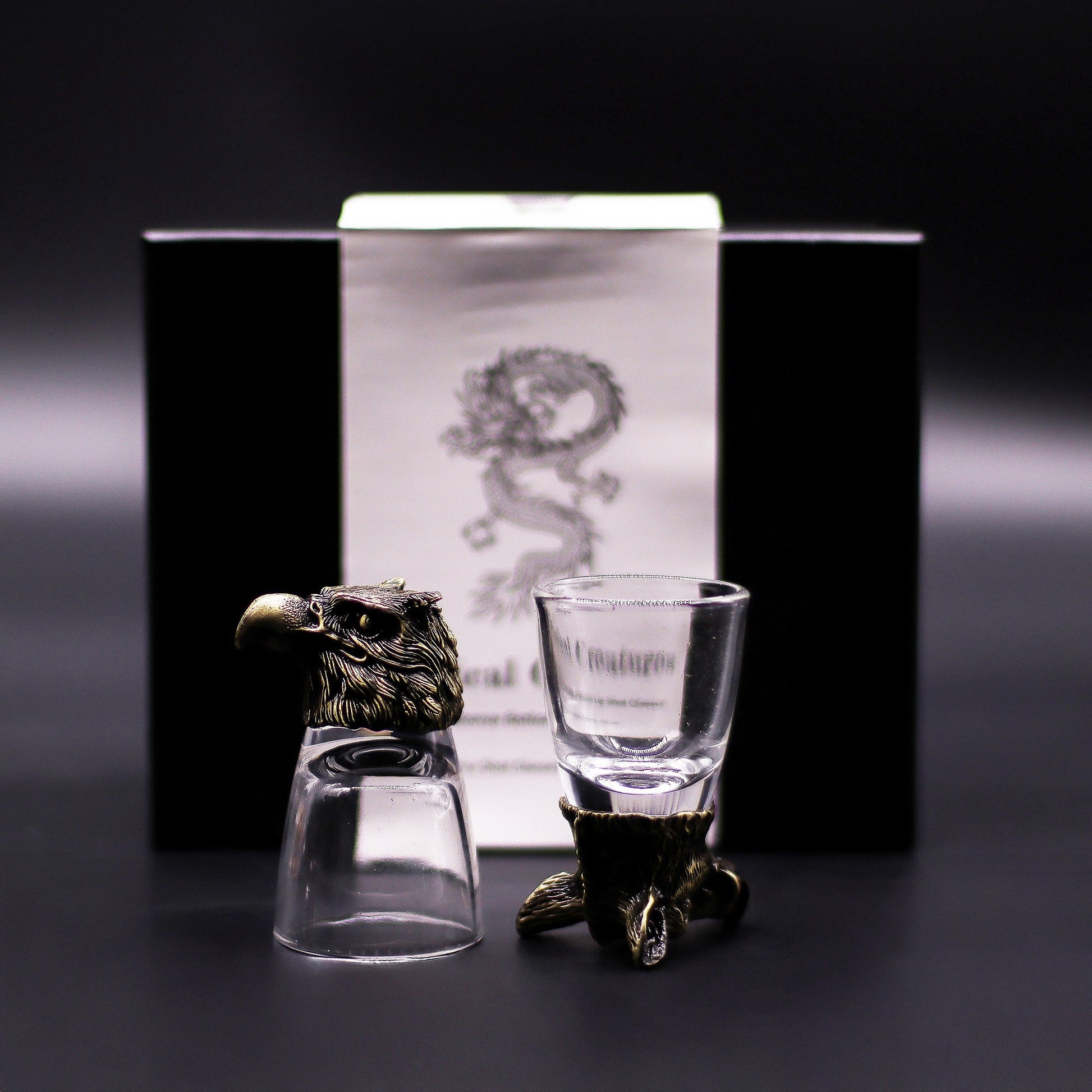 Set of 6 x 50ml Wild Forest Creatures Glasses- Antique Bronze product packaging on clean background from Quintessential Holistic Health Ltd