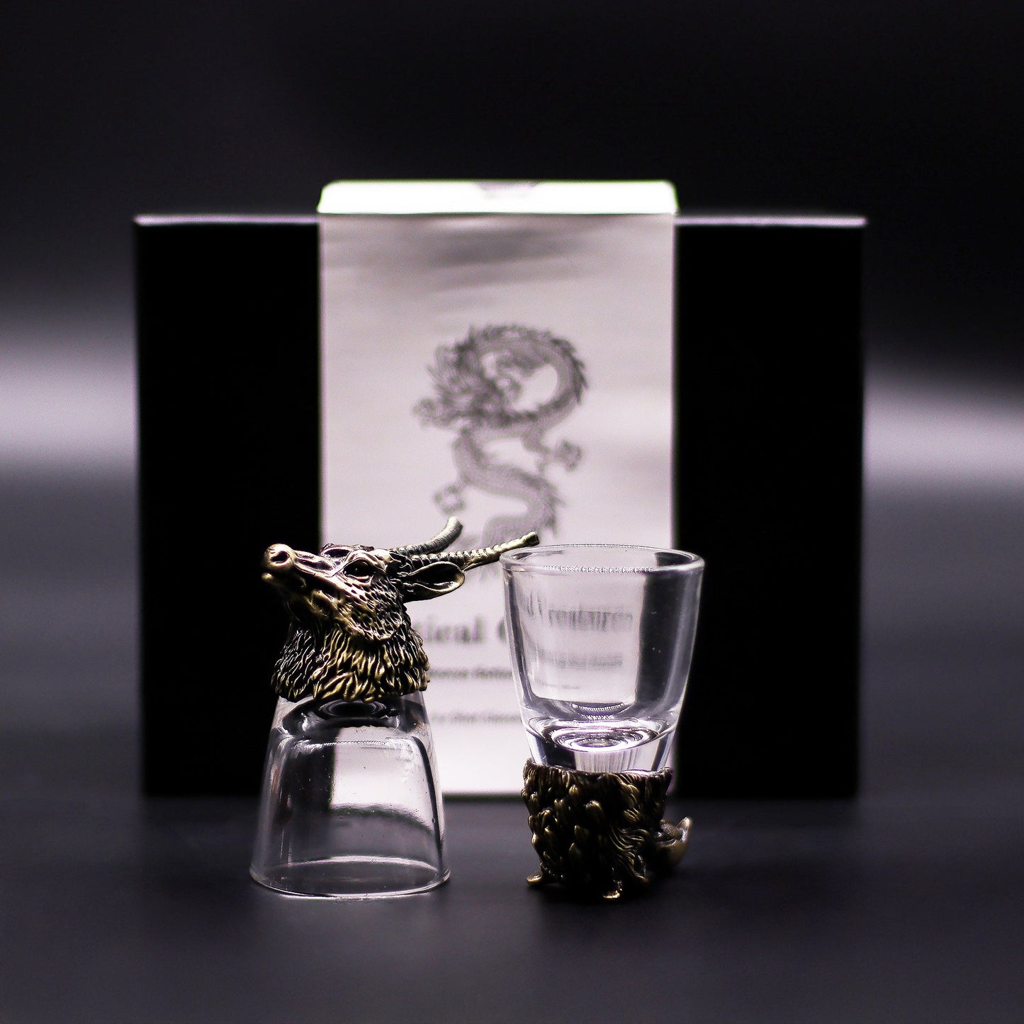 Set of 6 x 50ml Wild Forest Creatures Glasses- Antique Bronze product packaging on clean background from Quintessential Holistic Health Ltd