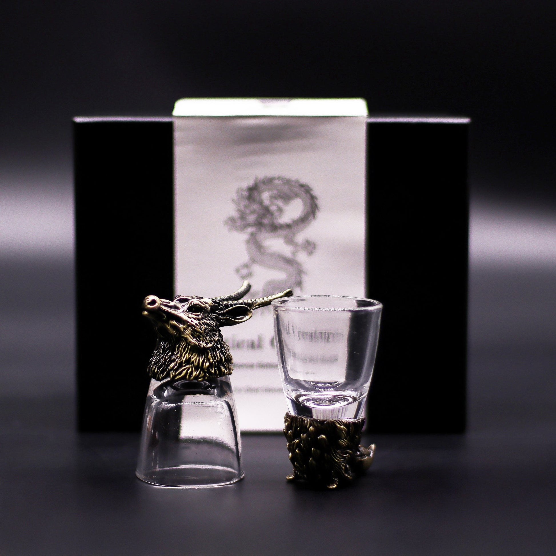 Set of 6 x 50ml Wild Forest Creatures Glasses- Antique Bronze product packaging on clean background from Quintessential Holistic Health Ltd