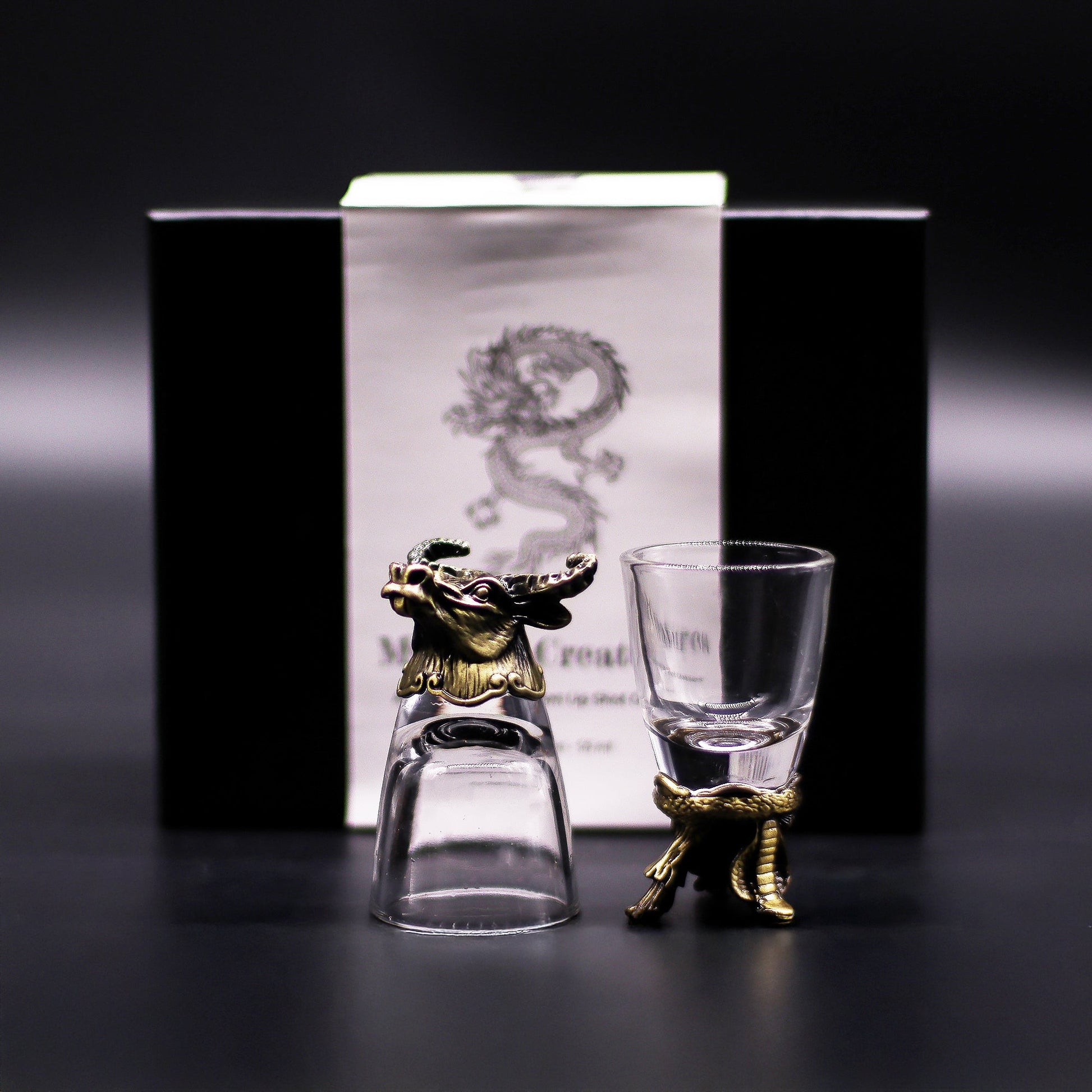Set of 6 x 50ml Mystical Creatures Glasses - Antique Bronze product packaging on clean background from Quintessential Holistic Health Ltd