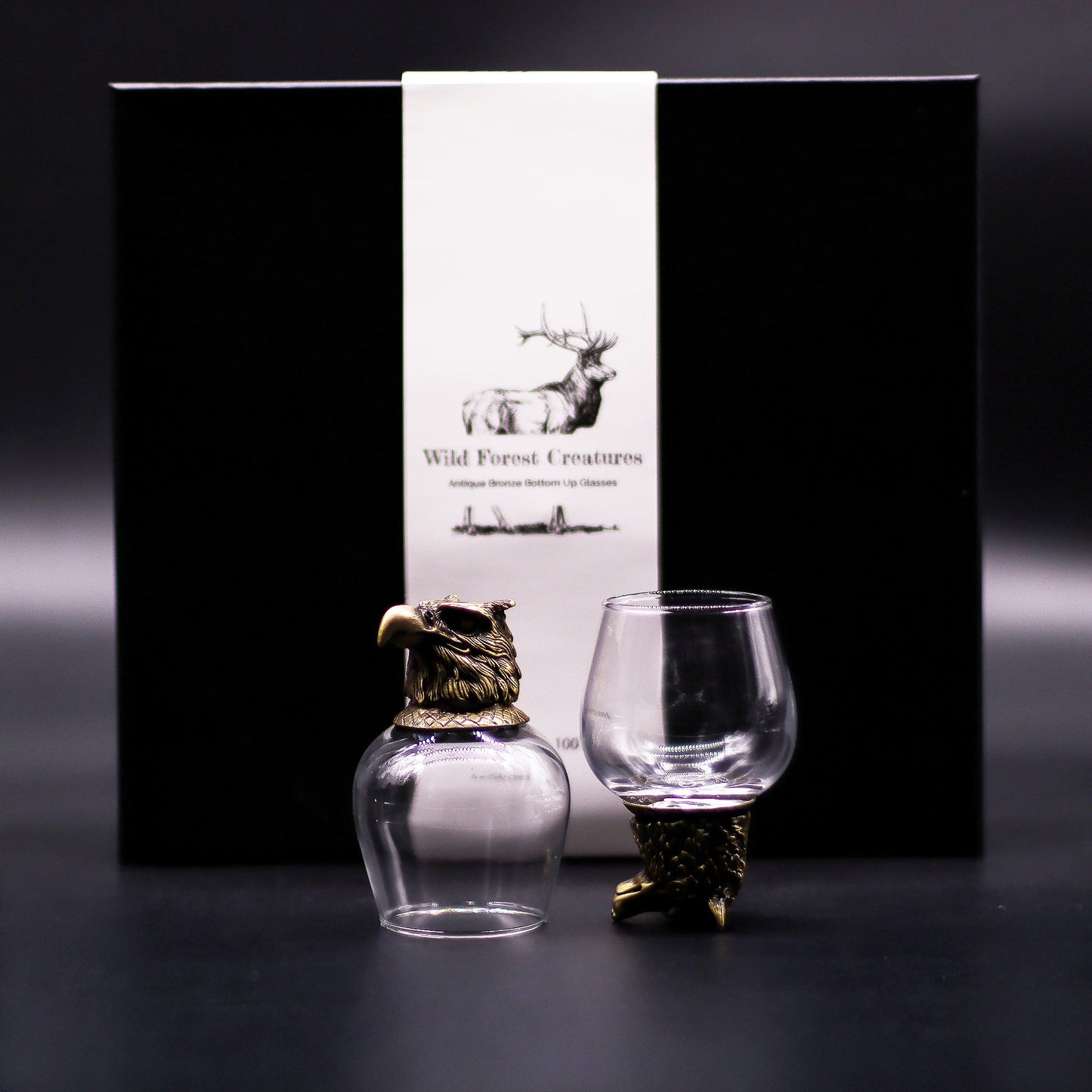 Set of 6 x 100ml Wild Forest Creatures Glasses - Antique Bronze product packaging on clean background from Quintessential Holistic Health Ltd