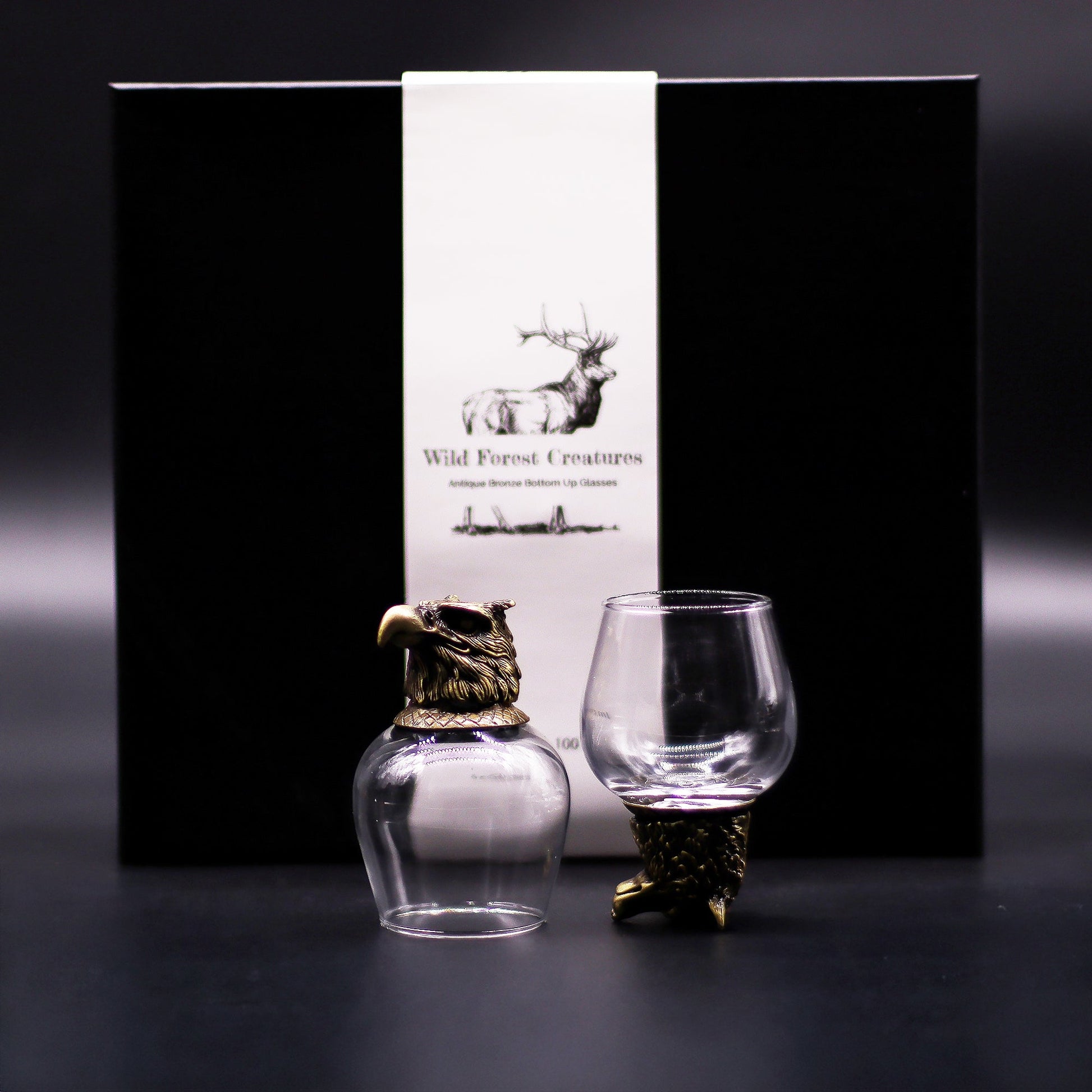 Set of 6 x 100ml Wild Forest Creatures Glasses - Antique Bronze product packaging on clean background from Quintessential Holistic Health Ltd