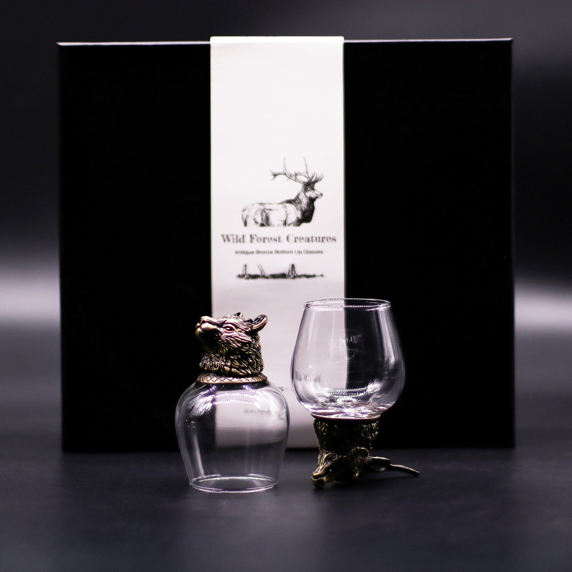 Set of 6 x 100ml Wild Forest Creatures Glasses - Antique Bronze product packaging on clean background from Quintessential Holistic Health Ltd