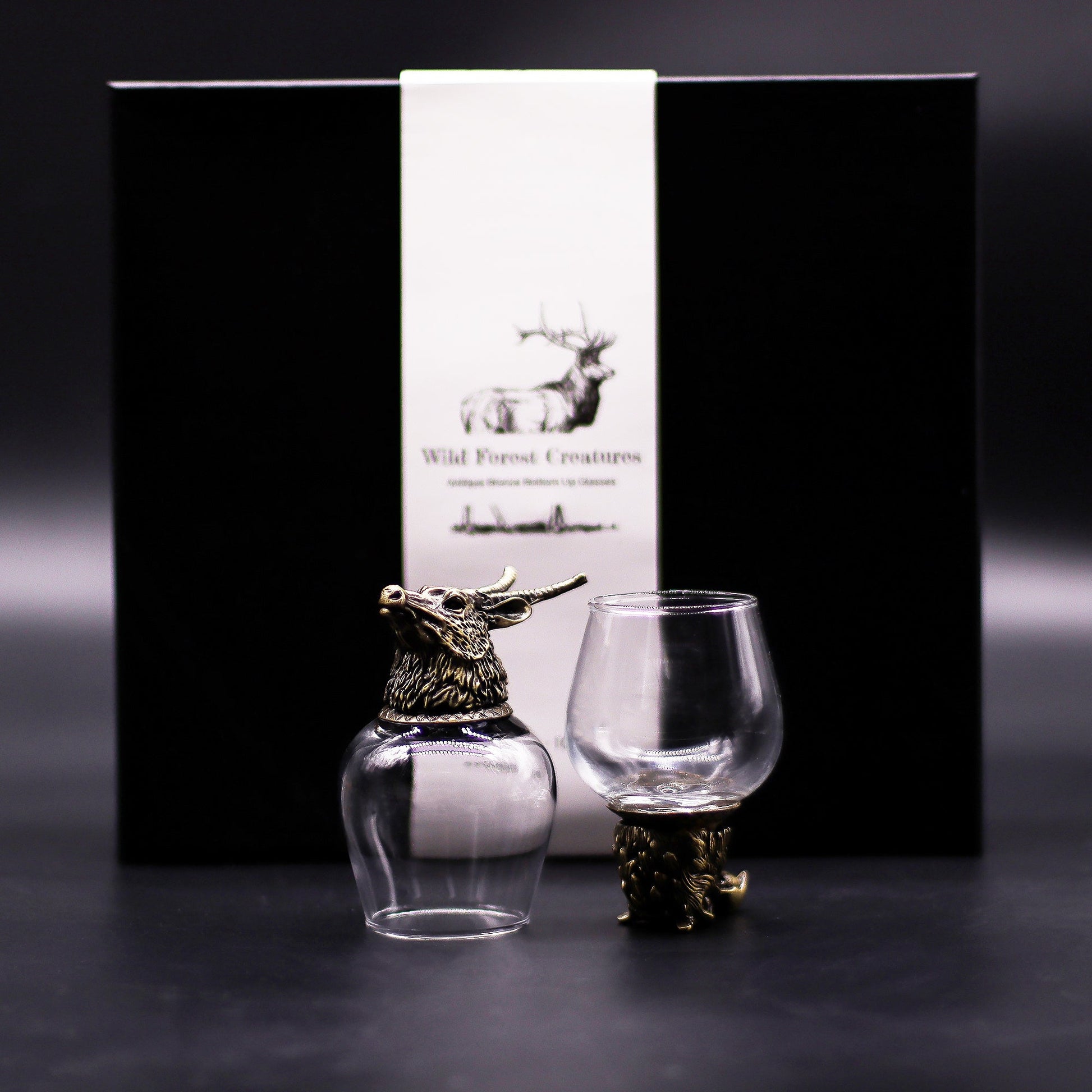 Set of 6 x 100ml Wild Forest Creatures Glasses - Antique Bronze product packaging on clean background from Quintessential Holistic Health Ltd