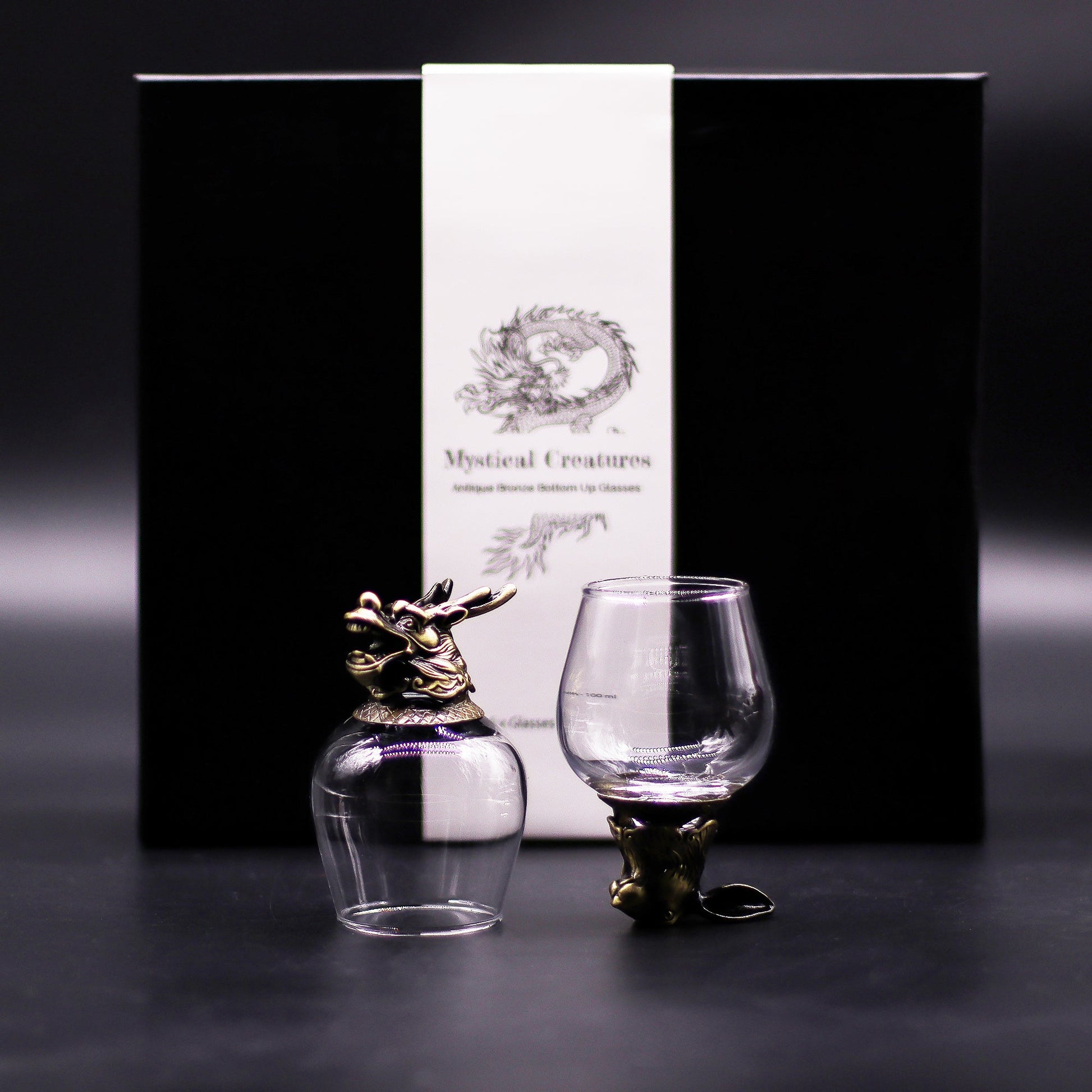 Set of 6 x 100ml Mystical Creatures Glasses - Antique Bronze product packaging on clean background from Quintessential Holistic Health Ltd