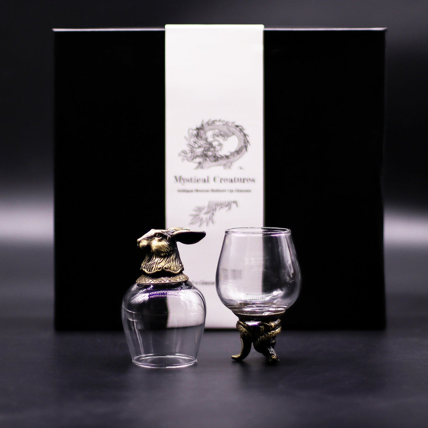 Set of 6 x 100ml Mystical Creatures Glasses - Antique Bronze product packaging on clean background from Quintessential Holistic Health Ltd