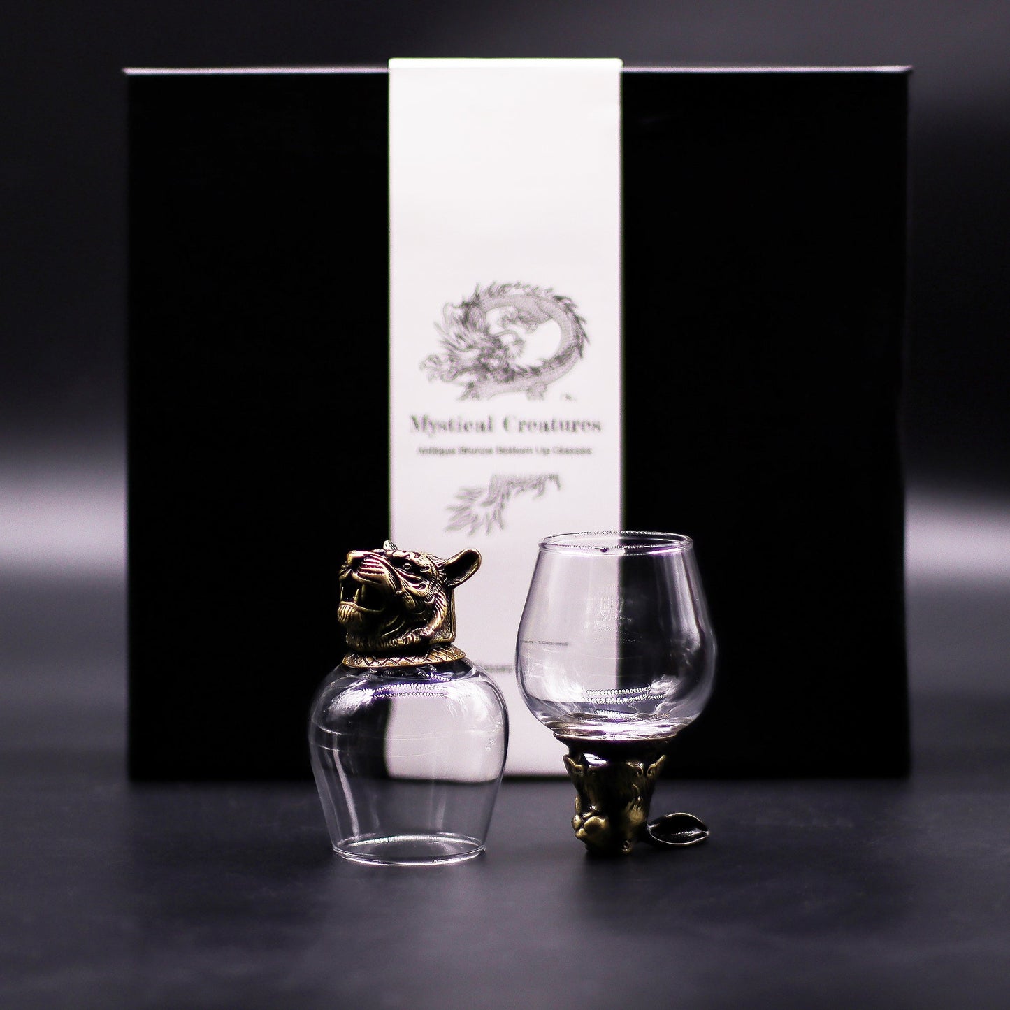 Set of 6 x 100ml Mystical Creatures Glasses - Antique Bronze product packaging on clean background from Quintessential Holistic Health Ltd
