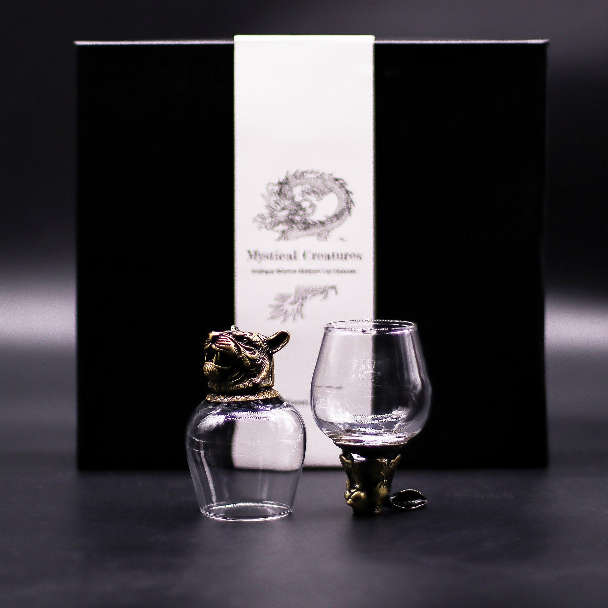 Set of 6 x 100ml Mystical Creatures Glasses - Antique Bronze product packaging on clean background from Quintessential Holistic Health Ltd