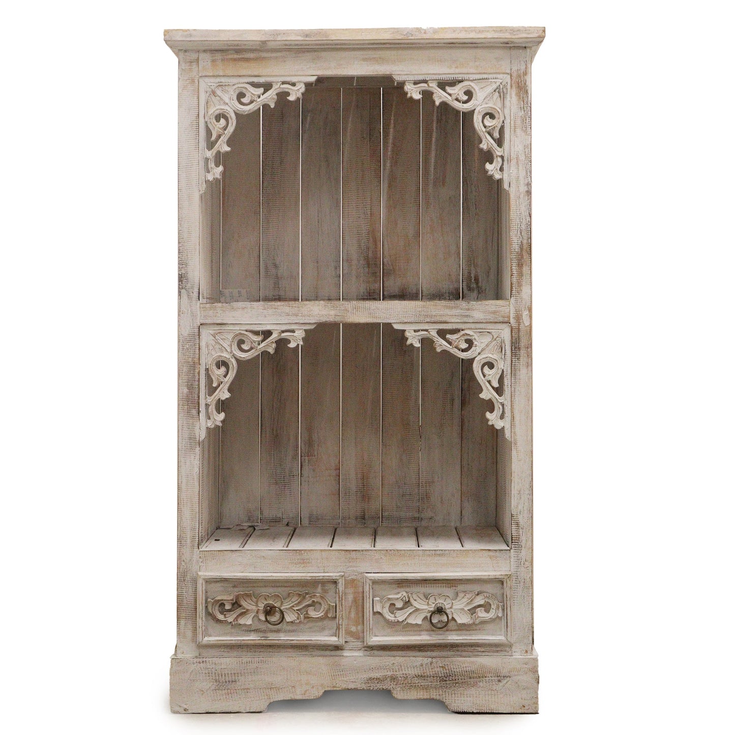 Hand Painted Albasia Wooden Bathroom Cabinet - Natural / Whitewash product packaging on clean background from Quintessential Holistic Health Ltd