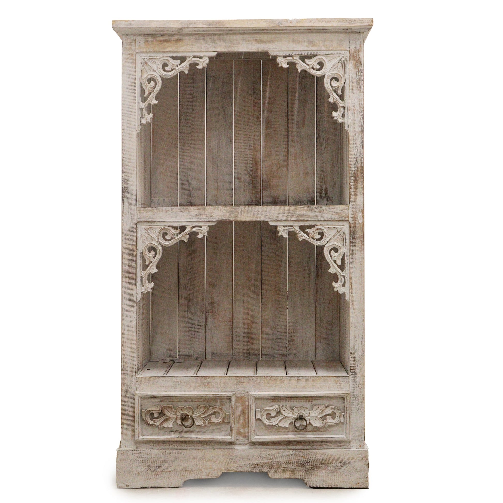 Hand Painted Albasia Wooden Bathroom Cabinet - Natural / Whitewash product packaging on clean background from Quintessential Holistic Health Ltd