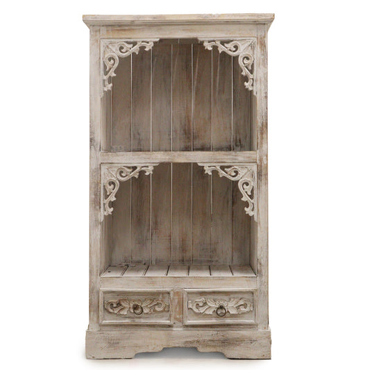 Hand Painted Albasia Wooden Bathroom Cabinet - Natural / Whitewash product packaging on clean background from Quintessential Holistic Health Ltd