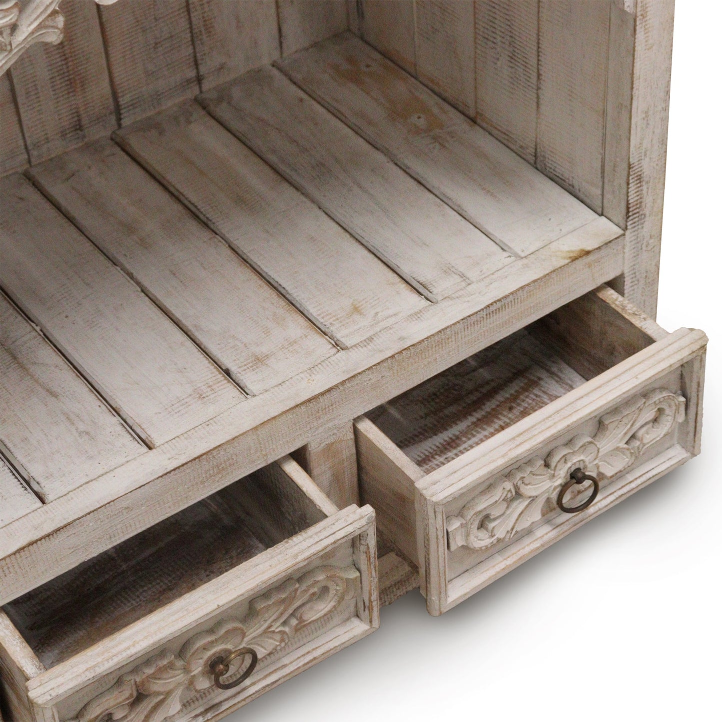 Hand Painted Albasia Wooden Bathroom Cabinet - Natural / Whitewash product packaging on clean background from Quintessential Holistic Health Ltd