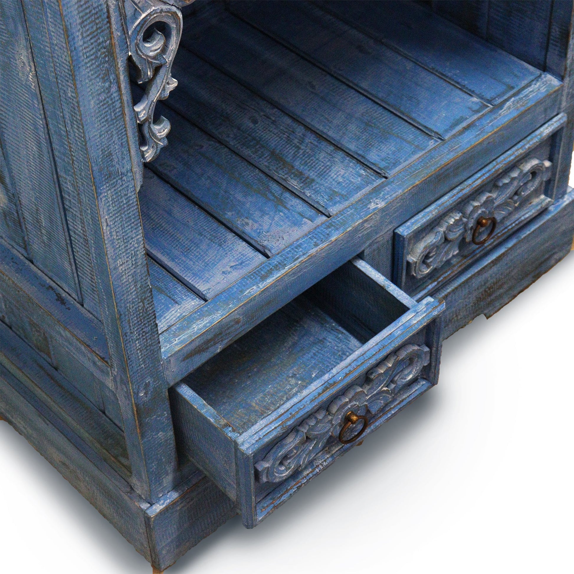 Hand Painted Albasia Wooden Bathroom Cabinet - Bluewash product packaging on clean background from Quintessential Holistic Health Ltd