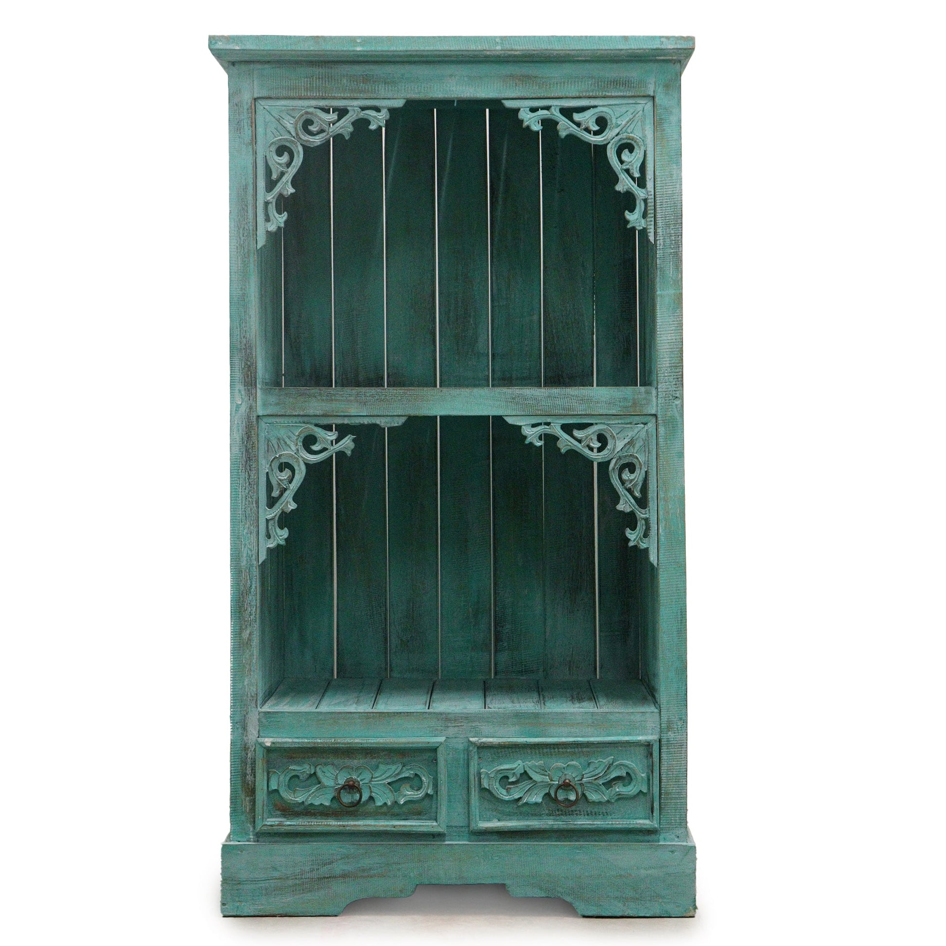Hand Painted Albasia Wooden Bathroom Cabinet - Turquoisewash product packaging on clean background from Quintessential Holistic Health Ltd