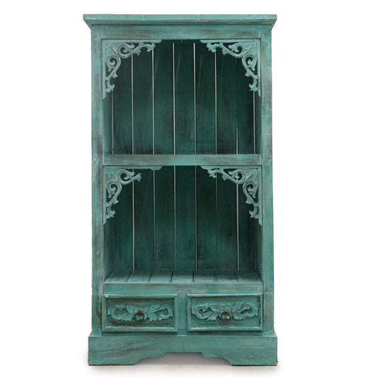 Hand Painted Albasia Wooden Bathroom Cabinet - Turquoisewash product packaging on clean background from Quintessential Holistic Health Ltd