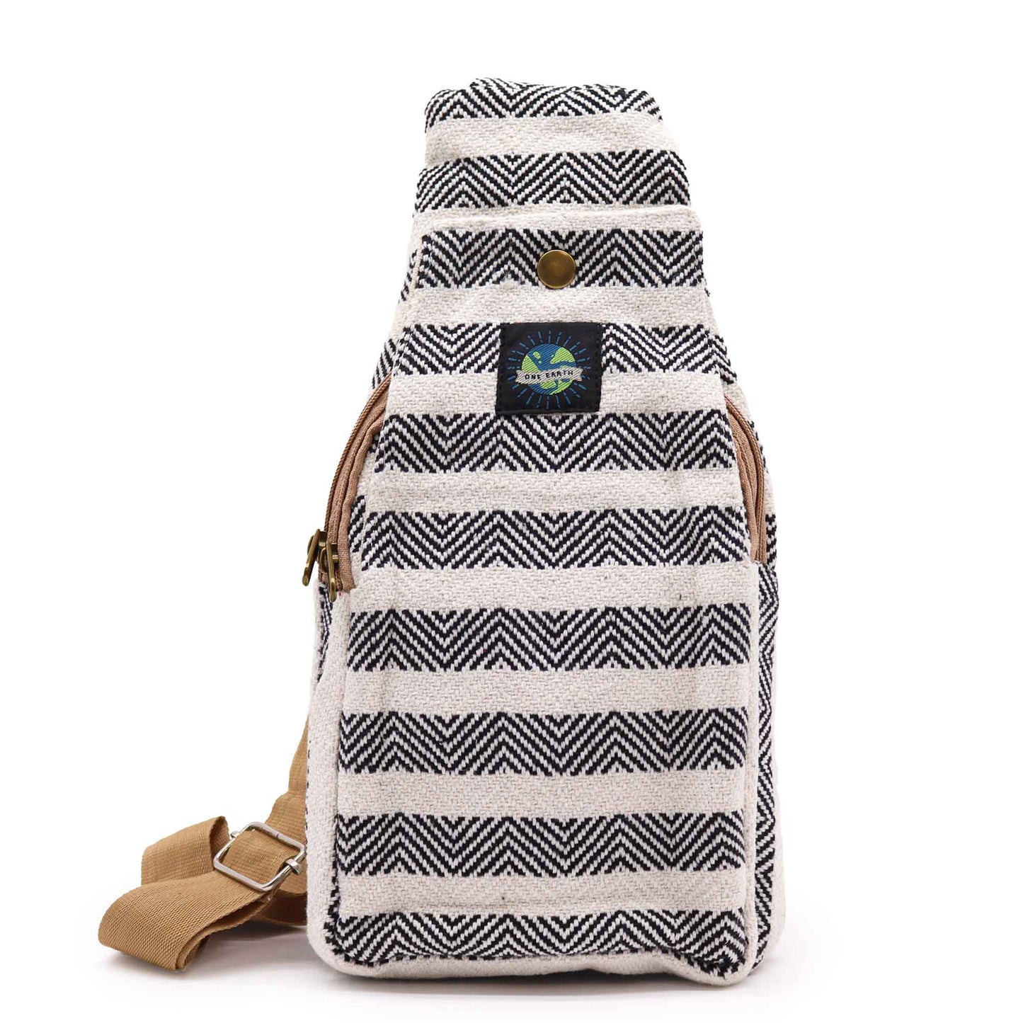 Striped Spacious and Stylish Natural Cotton Cross-Body Bag - Black and White product packaging on clean background from Quintessential Holistic Health Ltd