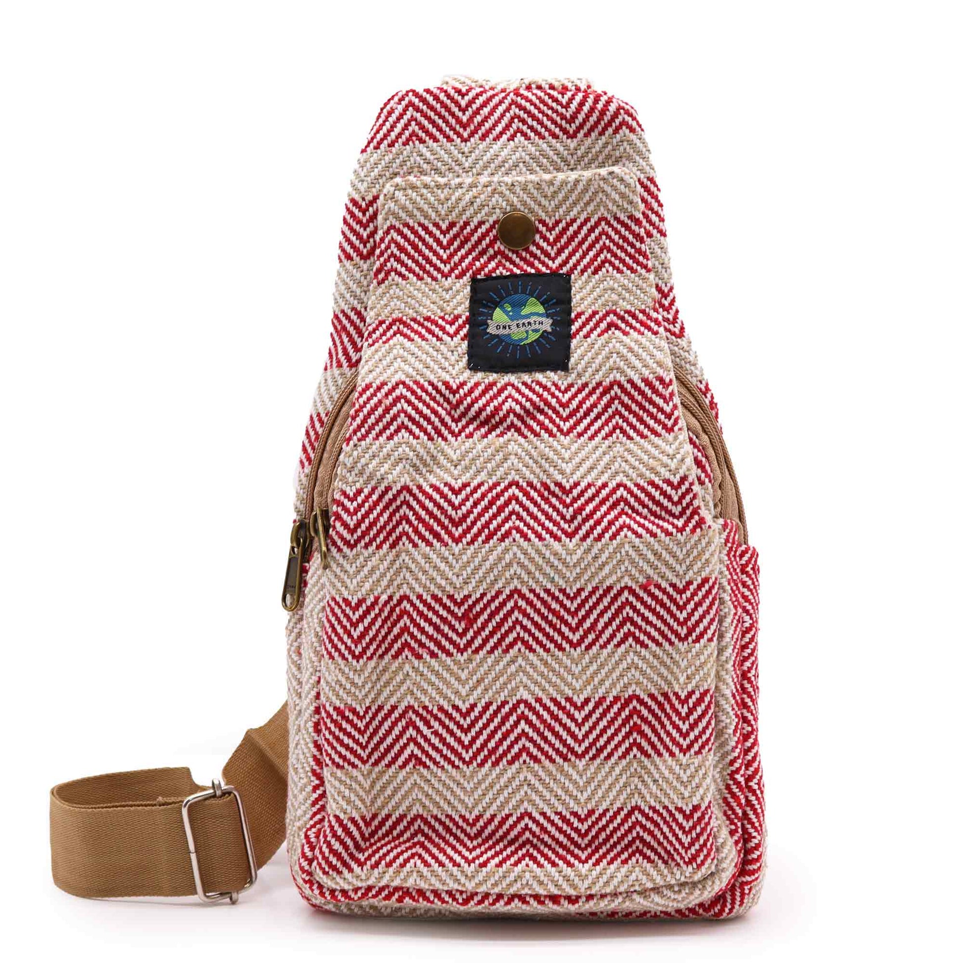 Striped Spacious and Stylish Natural Cotton Cross-Body Bag - Pink and Beige product packaging on clean background from Quintessential Holistic Health Ltd