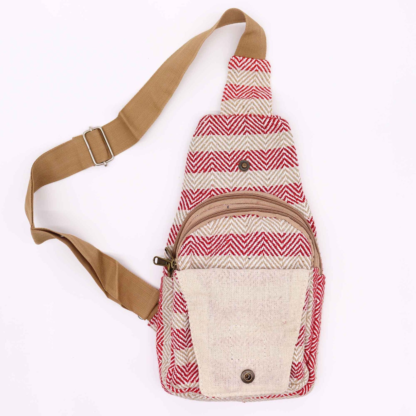 Striped Spacious and Stylish Natural Cotton Cross-Body Bag - Pink and Beige product packaging on clean background from Quintessential Holistic Health Ltd