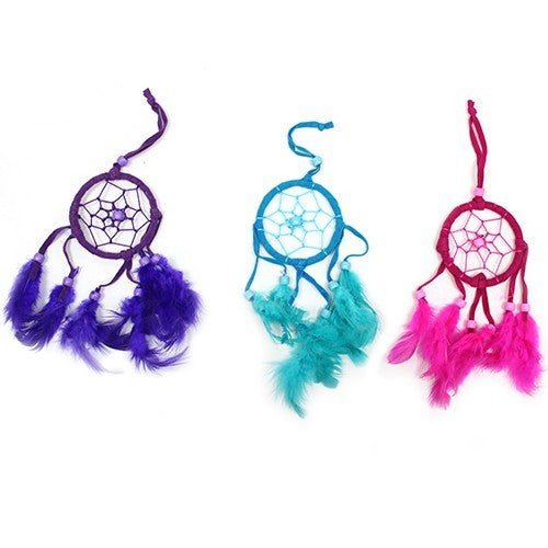 6 x Hand Crafted Dreamcatchers - Small / Round - Purple, Turquoise and Pink product packaging on clean background from Quintessential Holistic Health Ltd