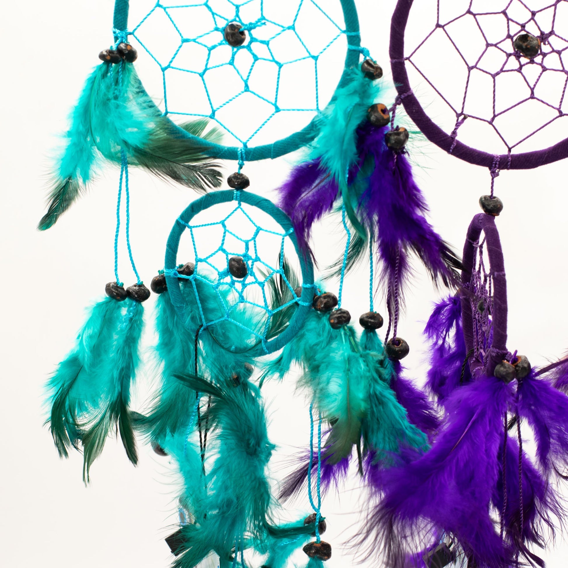 6 x Hand Crafted Dreamcatchers - Medium / Round / Pink, Turquoise and Purple product packaging on clean background from Quintessential Holistic Health Ltd