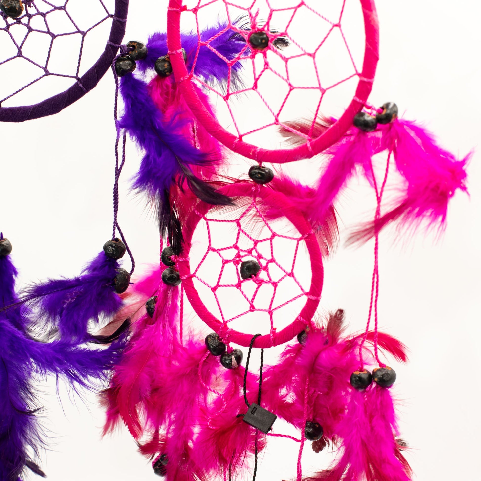 6 x Hand Crafted Dreamcatchers - Medium / Round / Pink, Turquoise and Purple product packaging on clean background from Quintessential Holistic Health Ltd