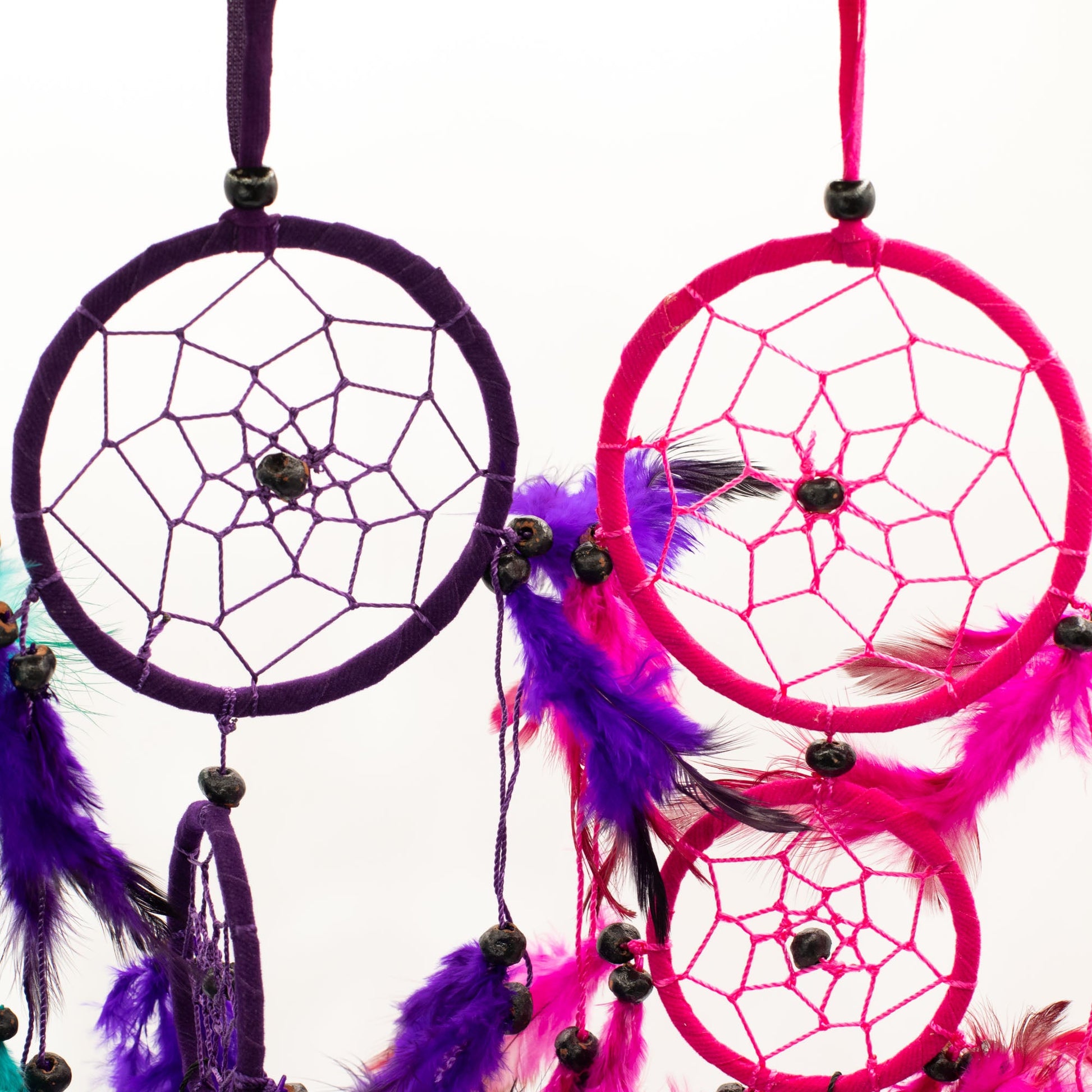 6 x Hand Crafted Dreamcatchers - Medium / Round / Pink, Turquoise and Purple product packaging on clean background from Quintessential Holistic Health Ltd