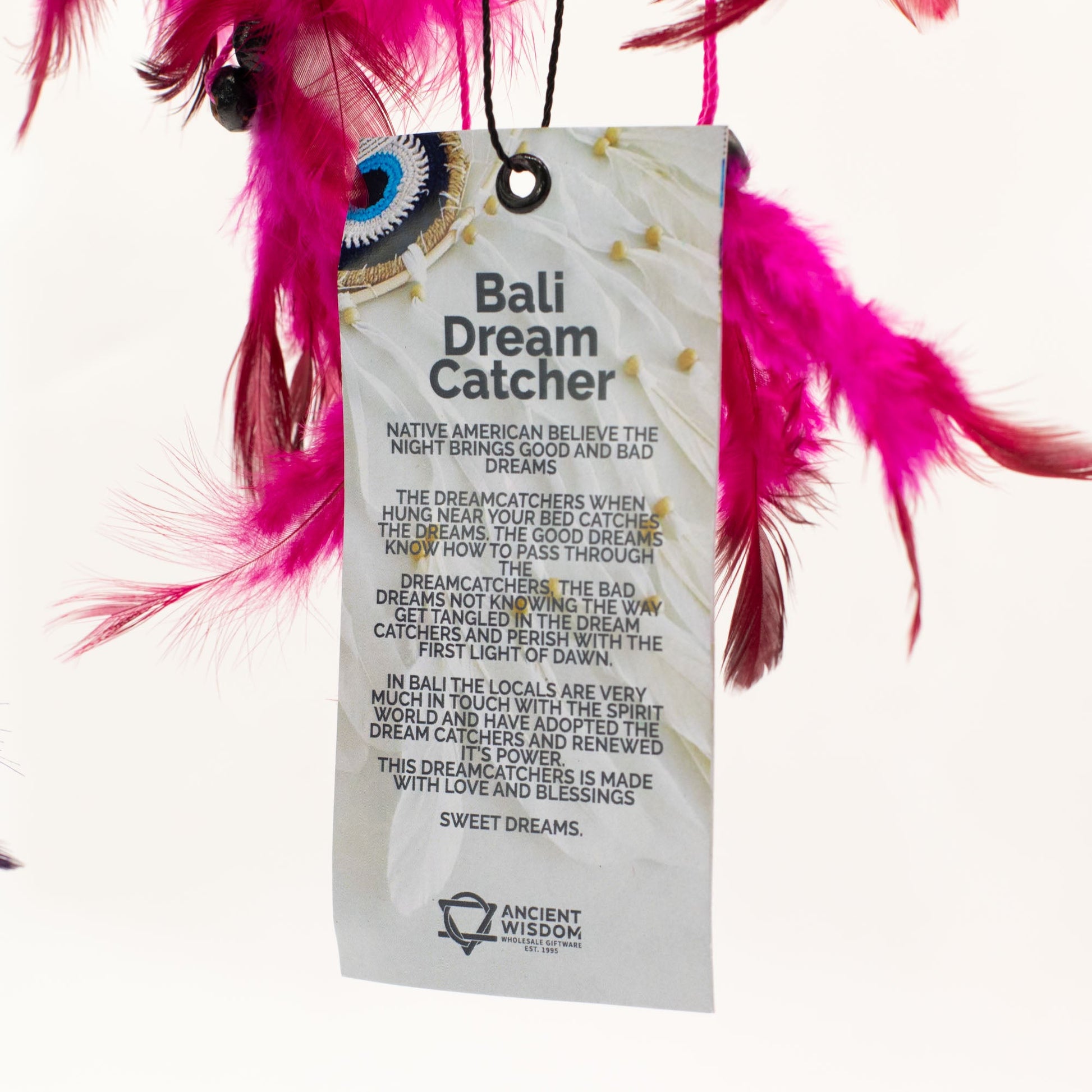 6 x Hand Crafted Dreamcatchers - Medium / Round / Pink, Turquoise and Purple product packaging on clean background from Quintessential Holistic Health Ltd