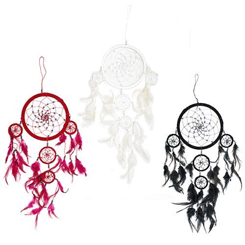 3 x Hand Crafted Dreamcatchers - Large / Round / Red, White and Black product packaging on clean background from Quintessential Holistic Health Ltd
