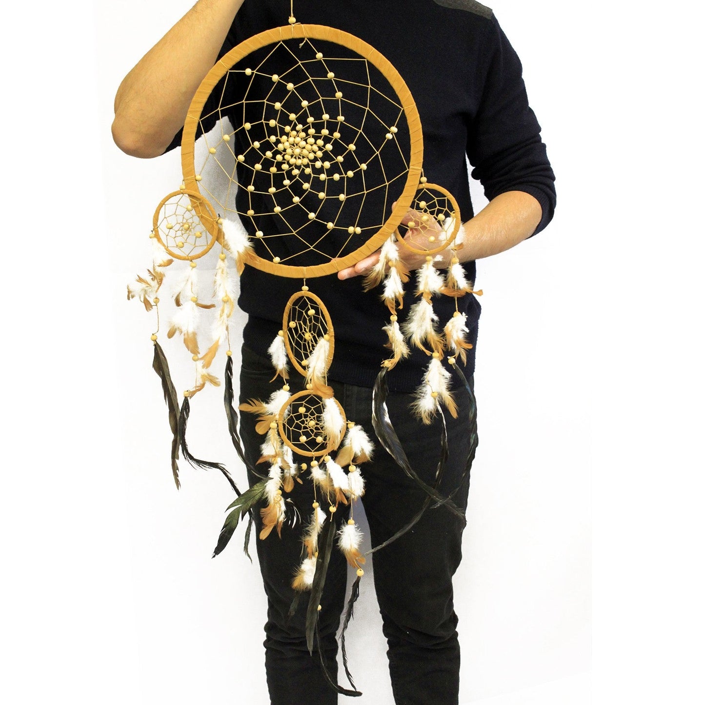 Hand Crafted Dreamcatcher - Large / Round - Cream, Coffee and Chocolate product packaging on clean background from Quintessential Holistic Health Ltd