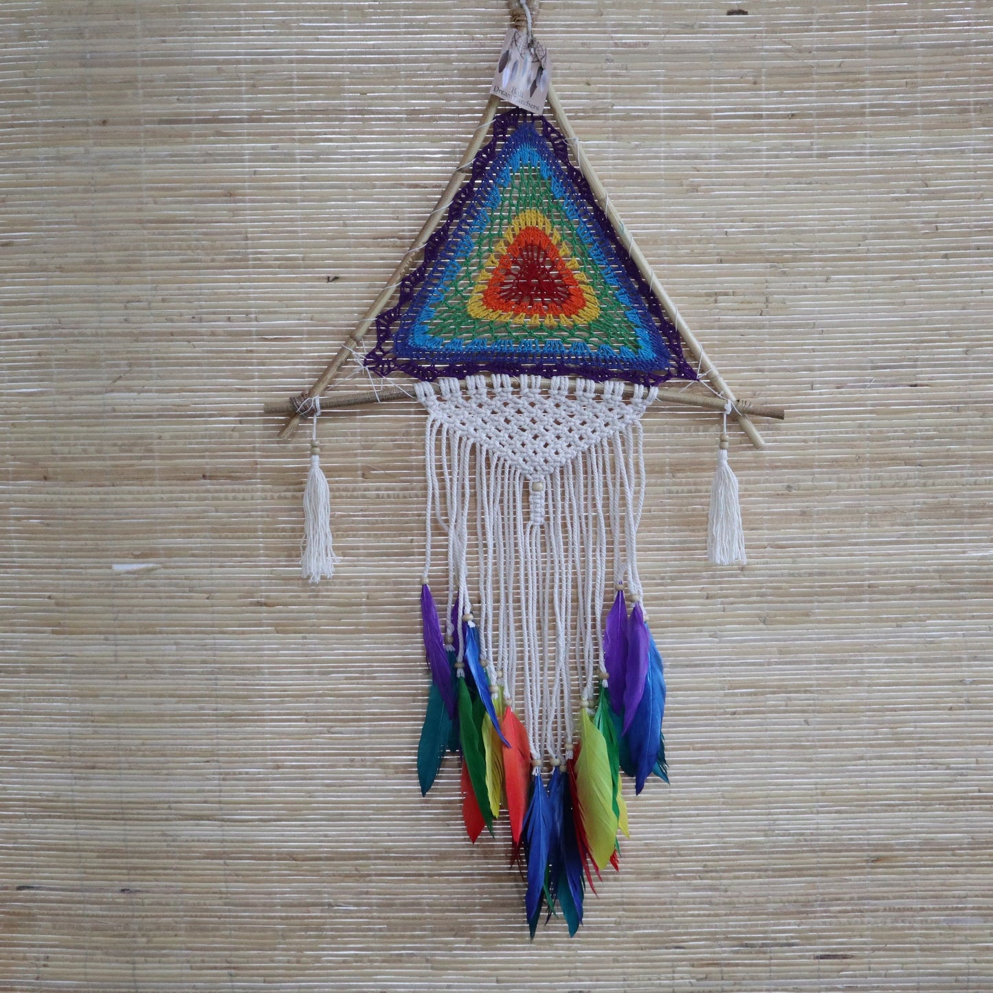 Hand Crafted Dreamcatcher - Large / Pyramid / Multicoloured product packaging on clean background from Quintessential Holistic Health Ltd