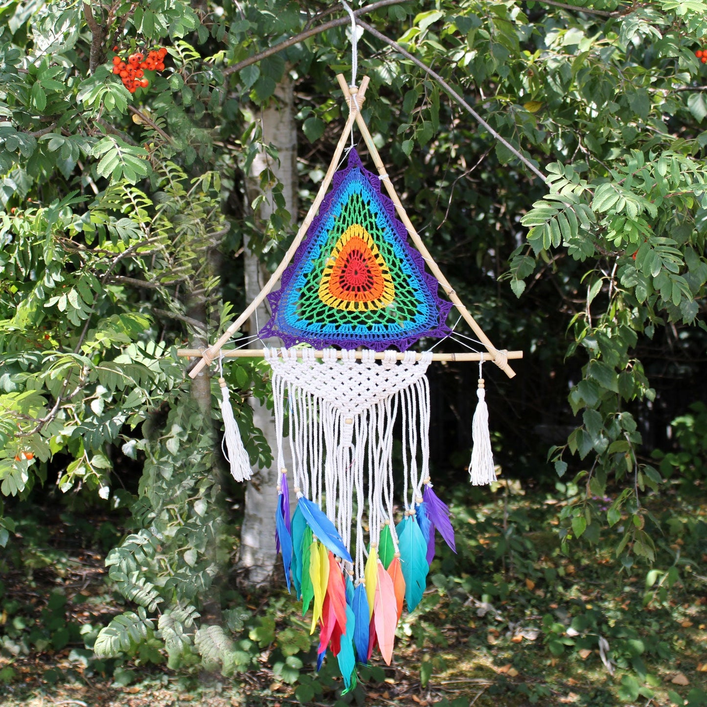 Hand Crafted Dreamcatcher - Large / Pyramid / Multicoloured product packaging on clean background from Quintessential Holistic Health Ltd