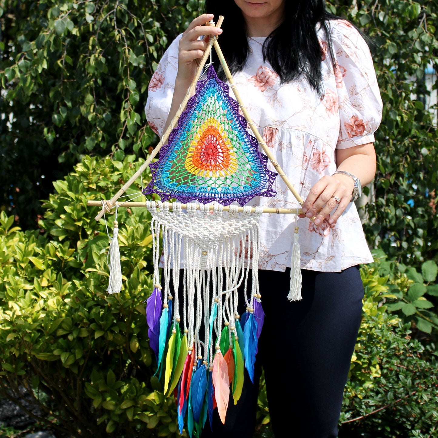 Hand Crafted Dreamcatcher - Large / Pyramid / Multicoloured product packaging on clean background from Quintessential Holistic Health Ltd
