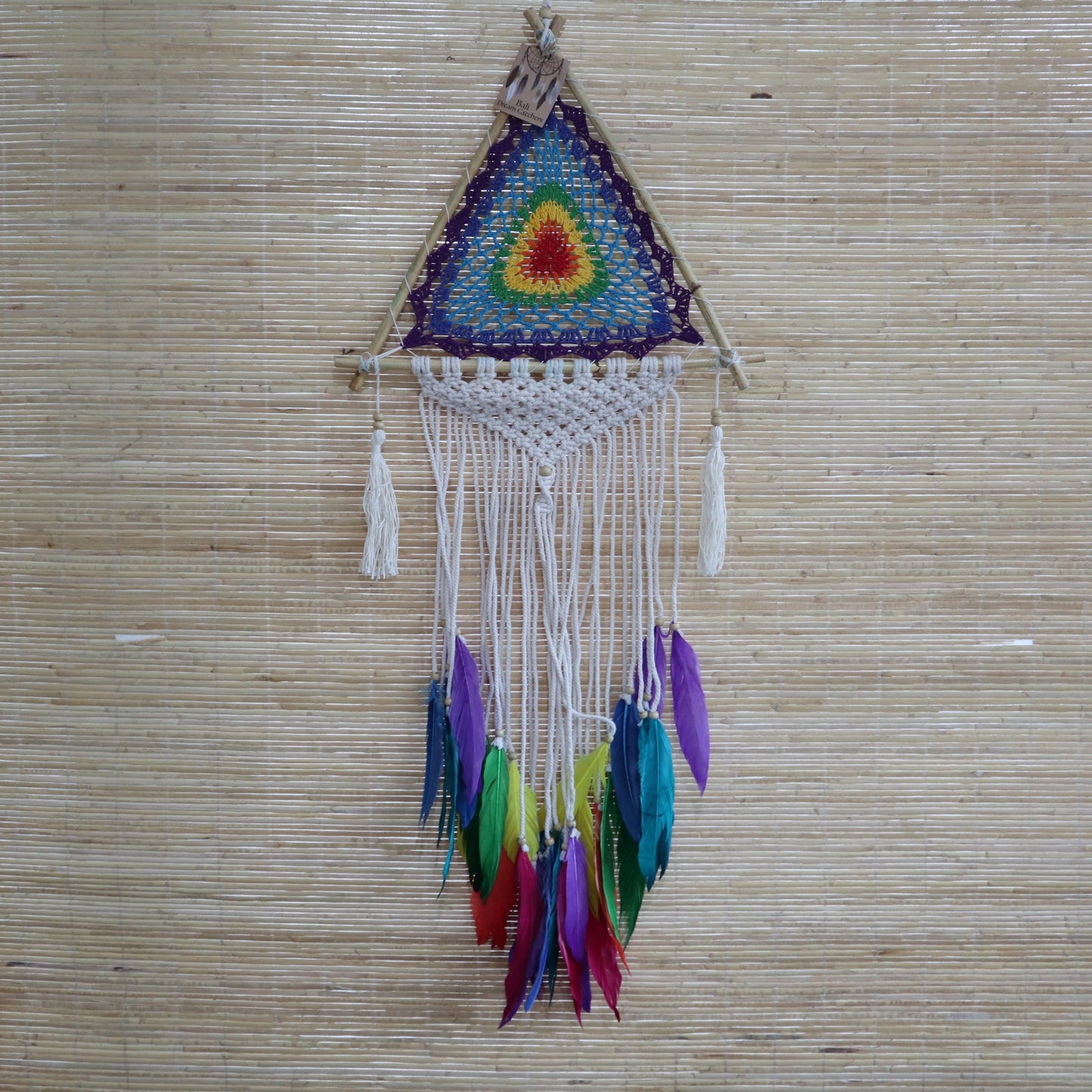 Hand Crafted Dreamcatcher - Medium / Pyramid / Multicoloured product packaging on clean background from Quintessential Holistic Health Ltd