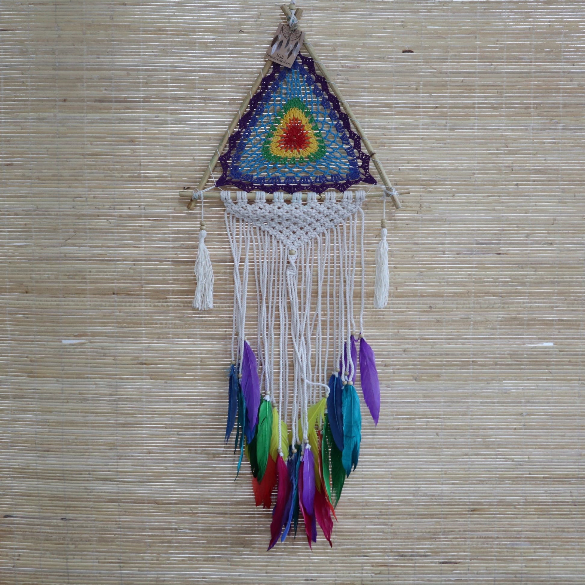 Hand Crafted Dreamcatcher - Medium / Pyramid / Multicoloured product packaging on clean background from Quintessential Holistic Health Ltd