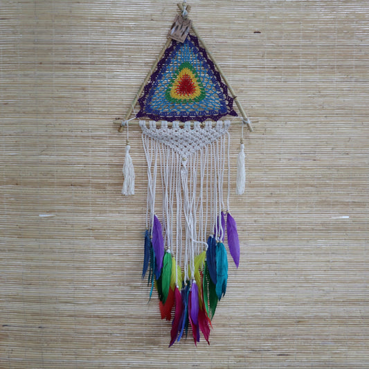 Hand Crafted Dreamcatcher - Medium / Pyramid / Multicoloured product packaging on clean background from Quintessential Holistic Health Ltd