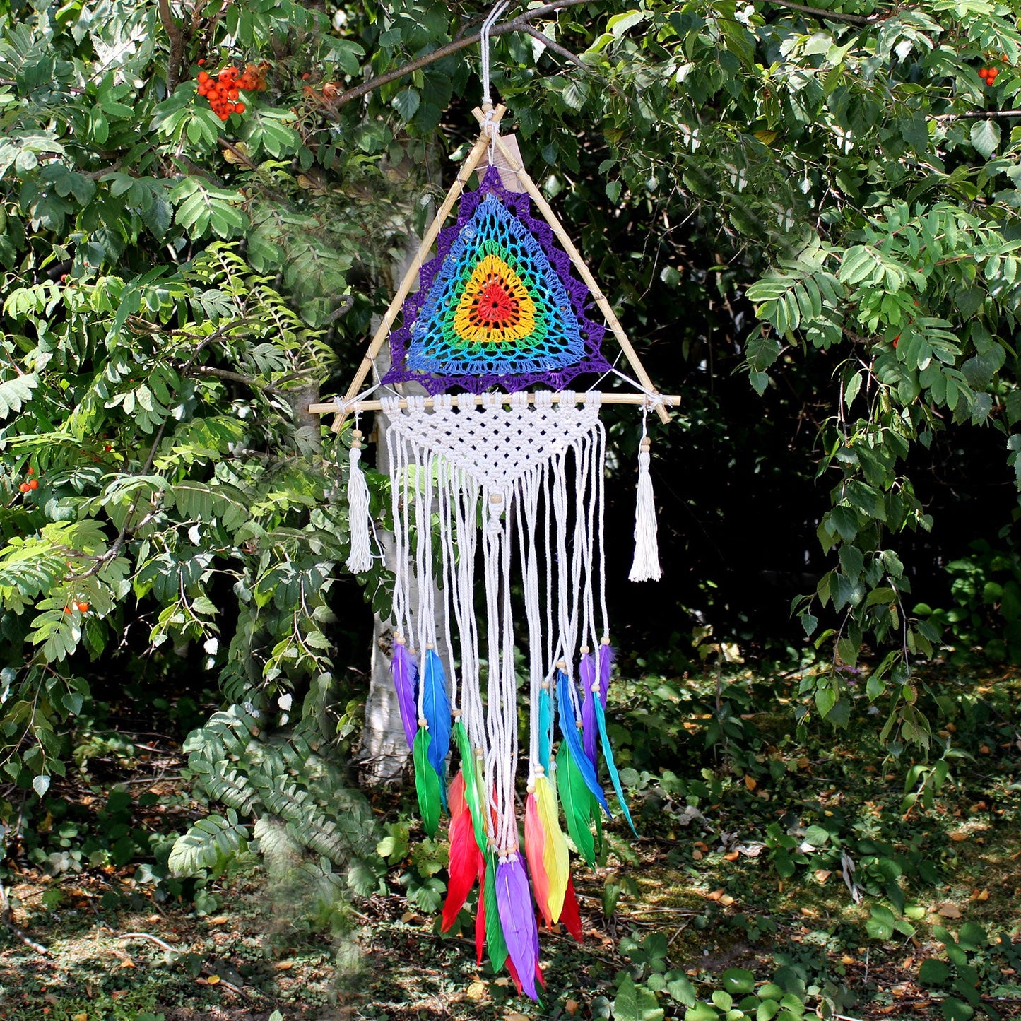 Hand Crafted Dreamcatcher - Medium / Pyramid / Multicoloured product packaging on clean background from Quintessential Holistic Health Ltd