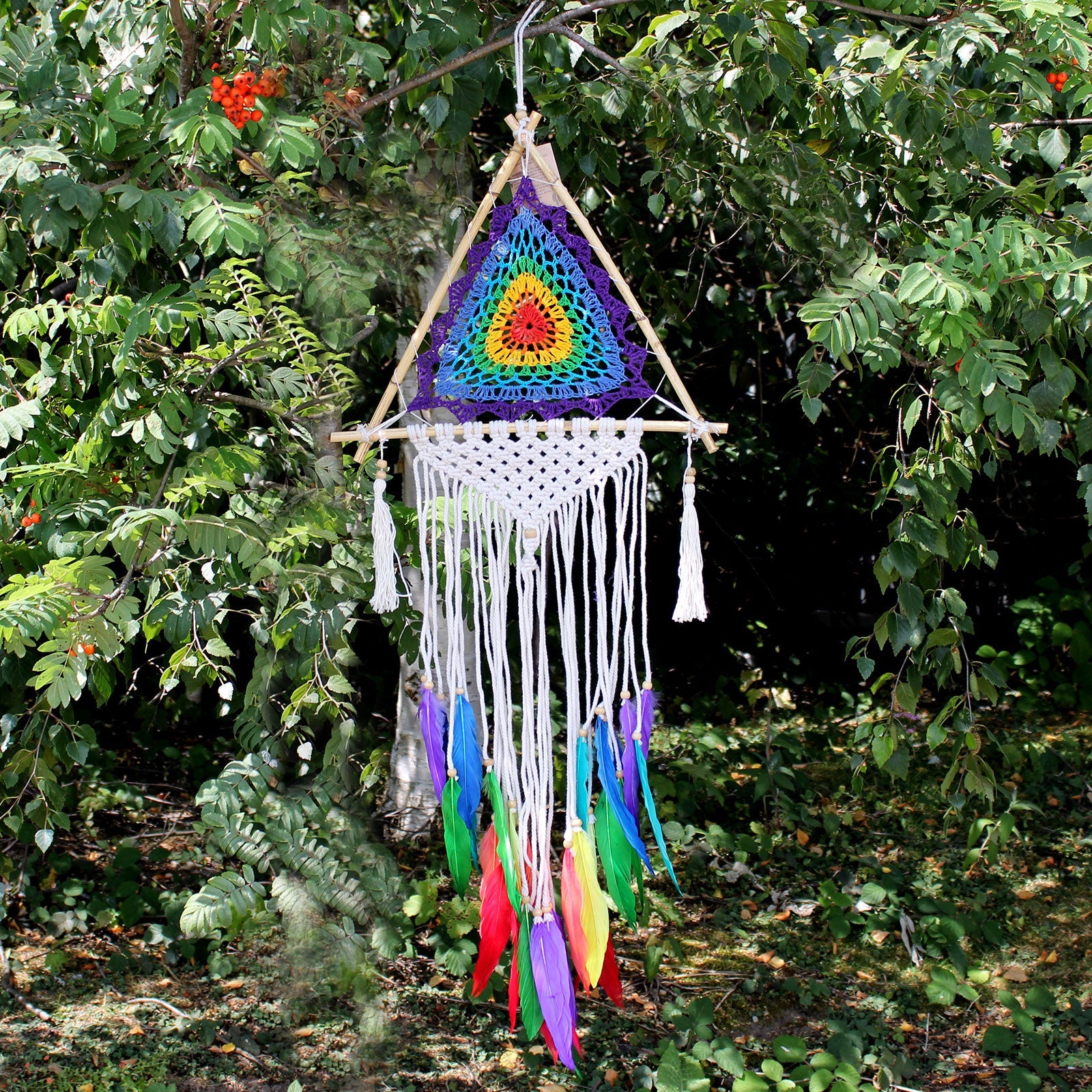 Hand Crafted Dreamcatcher - Medium / Pyramid / Multicoloured product packaging on clean background from Quintessential Holistic Health Ltd