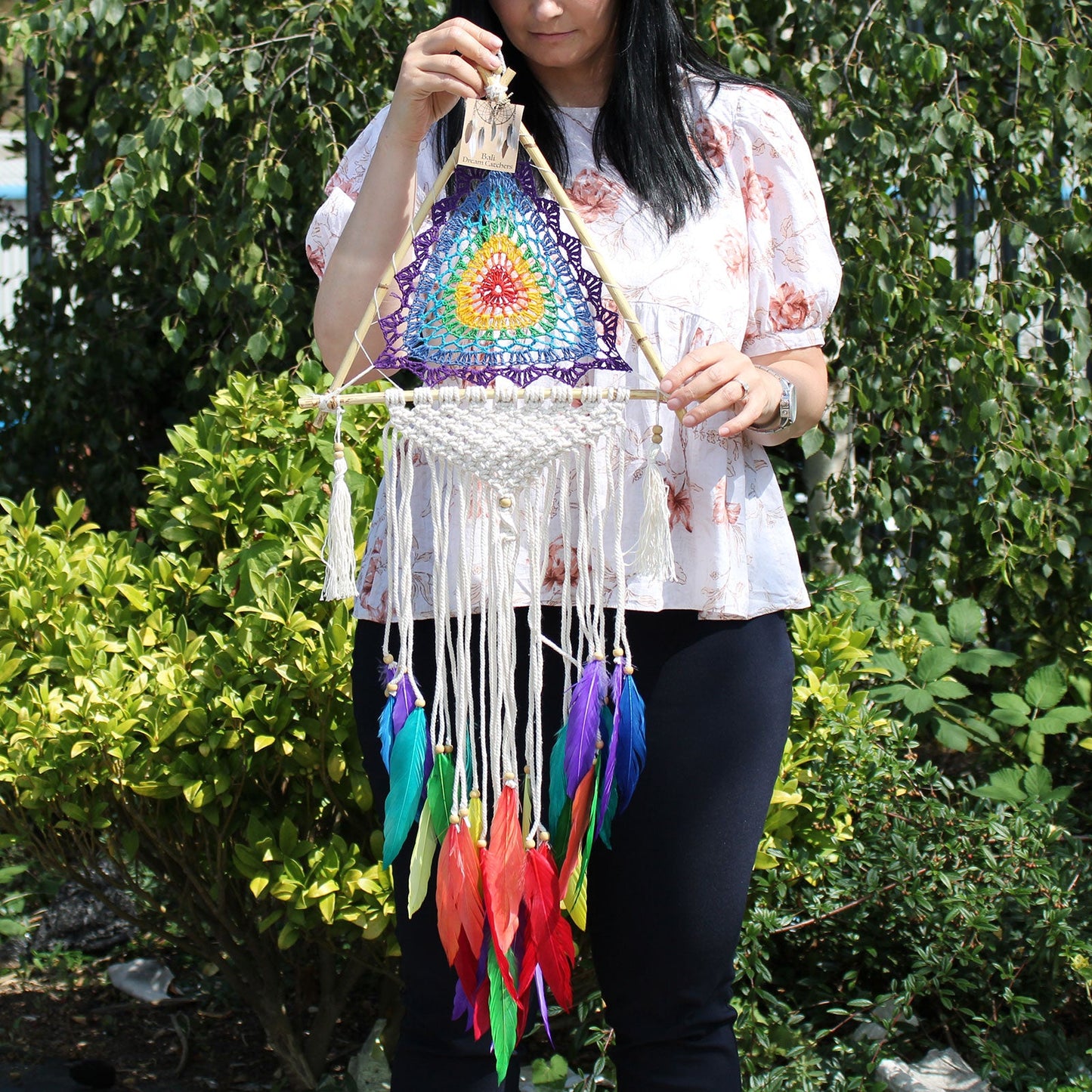 Hand Crafted Dreamcatcher - Medium / Pyramid / Multicoloured product packaging on clean background from Quintessential Holistic Health Ltd