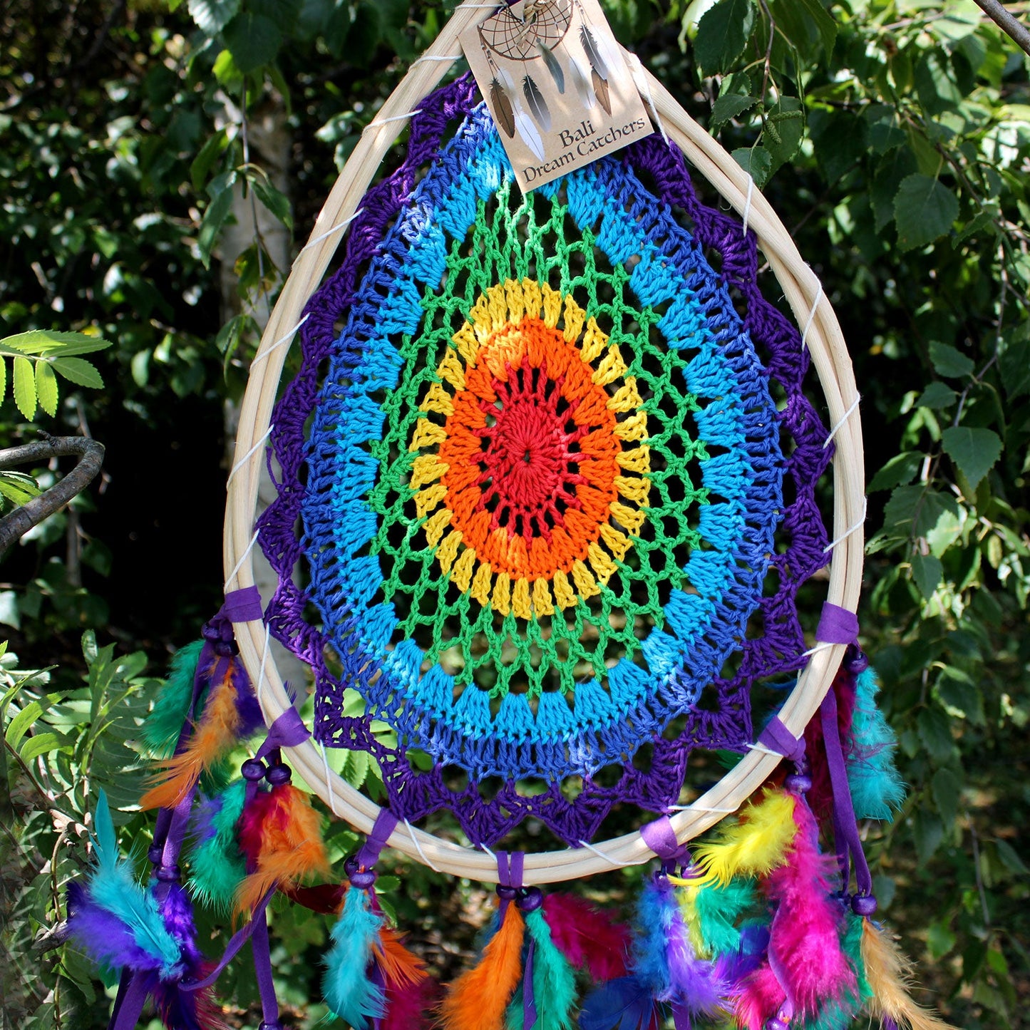 Hand Crafted Dreamcatcher - Large / Teardrop / Multicoloured product packaging on clean background from Quintessential Holistic Health Ltd