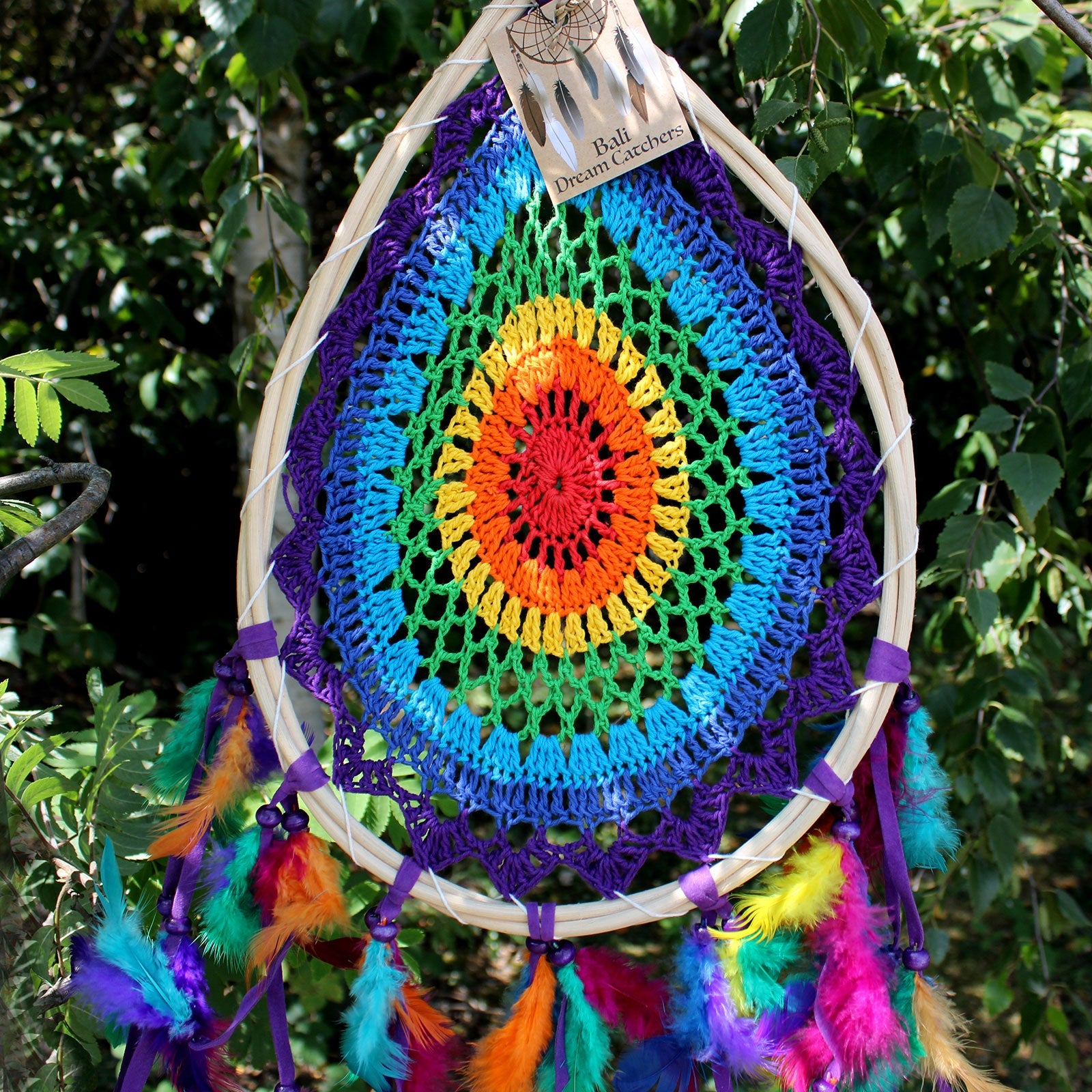 Hand Crafted Dreamcatcher - Large / Teardrop / Multicoloured product packaging on clean background from Quintessential Holistic Health Ltd