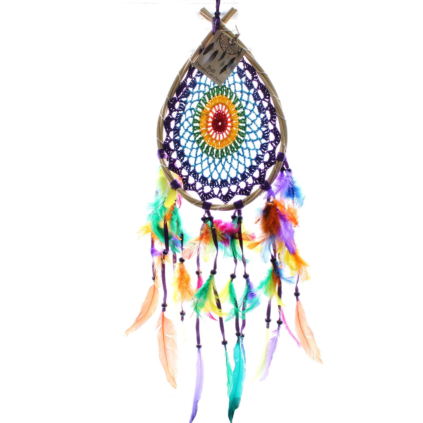 Hand Crafted Dreamcatcher - Large / Teardrop / Multicoloured product packaging on clean background from Quintessential Holistic Health Ltd